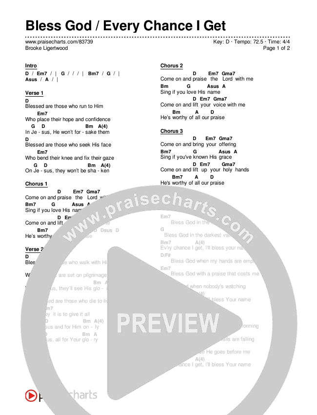 Bless God / Every Chance I Get Chords & Lyrics (Brooke Ligertwood)