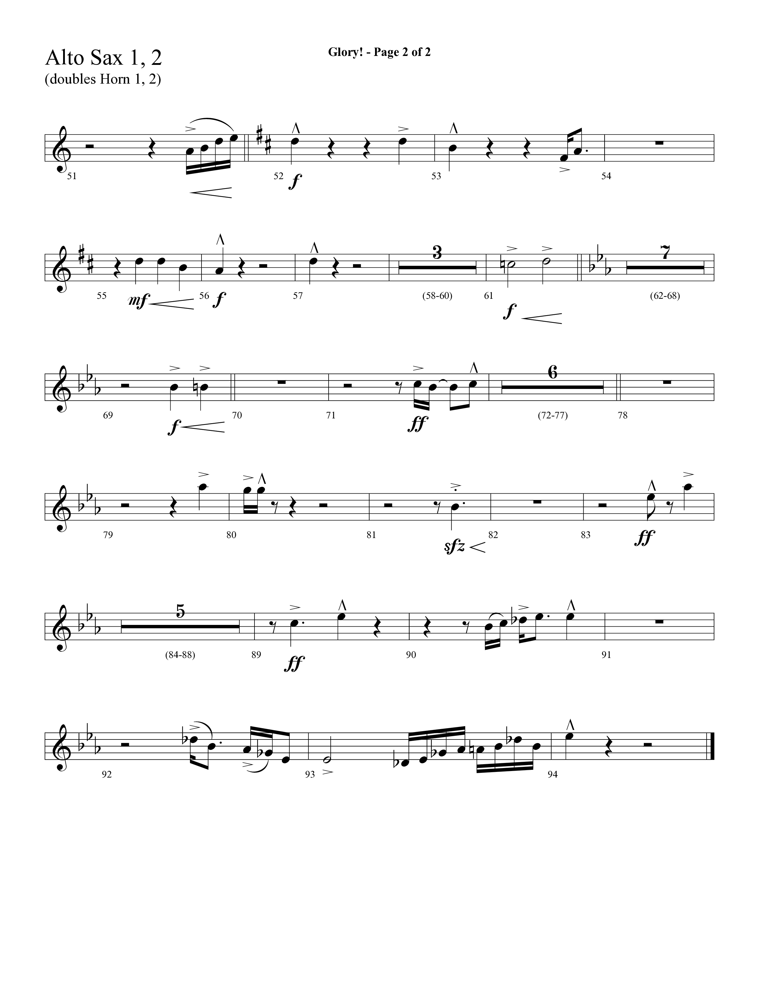 Glory (with Glory To His Name, Grace Greater Than Our SIn) (Choral Anthem SATB) Alto Sax 1/2 (Lifeway Choral / Arr. Cliff Duren)