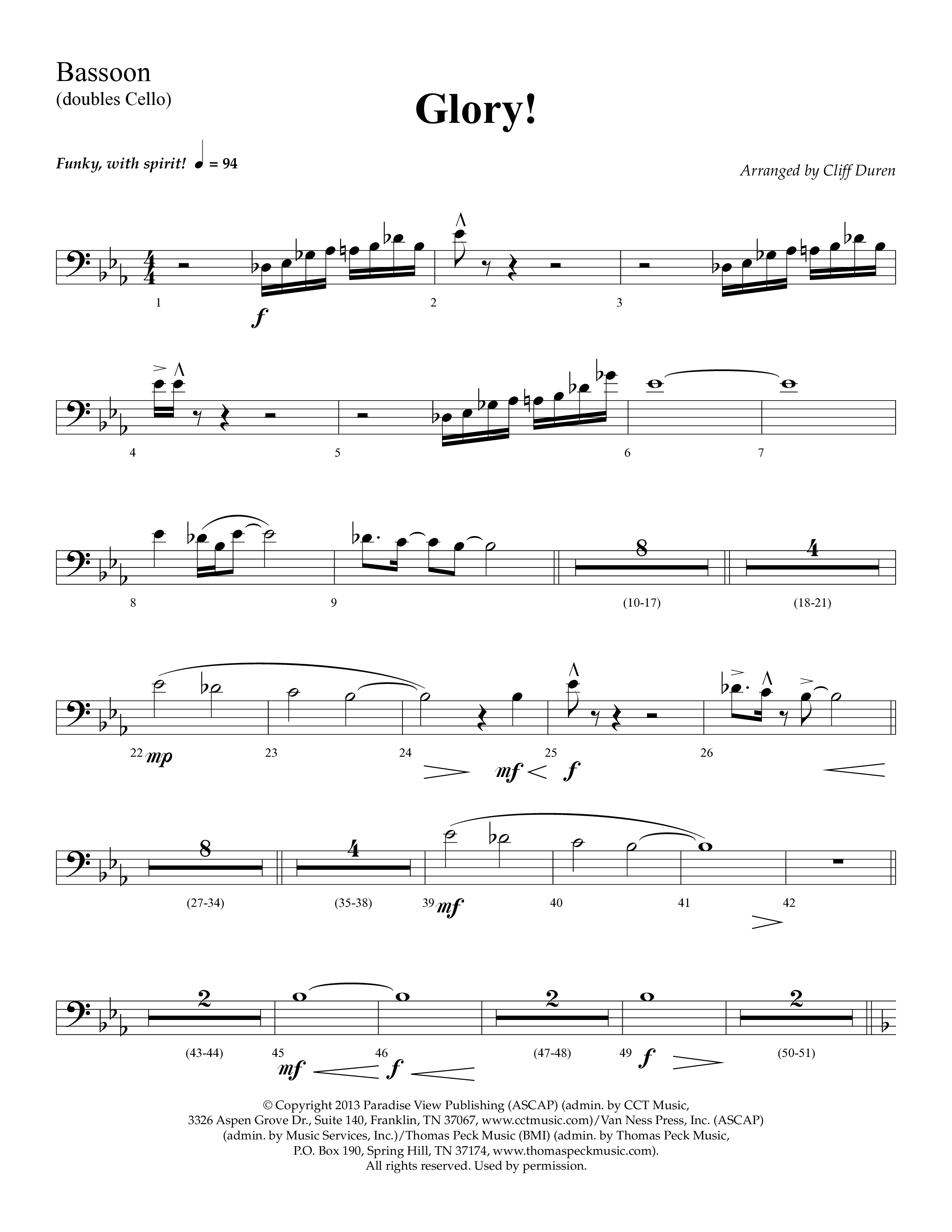 Glory (with Glory To His Name, Grace Greater Than Our SIn) (Choral Anthem SATB) Bassoon (Lifeway Choral / Arr. Cliff Duren)