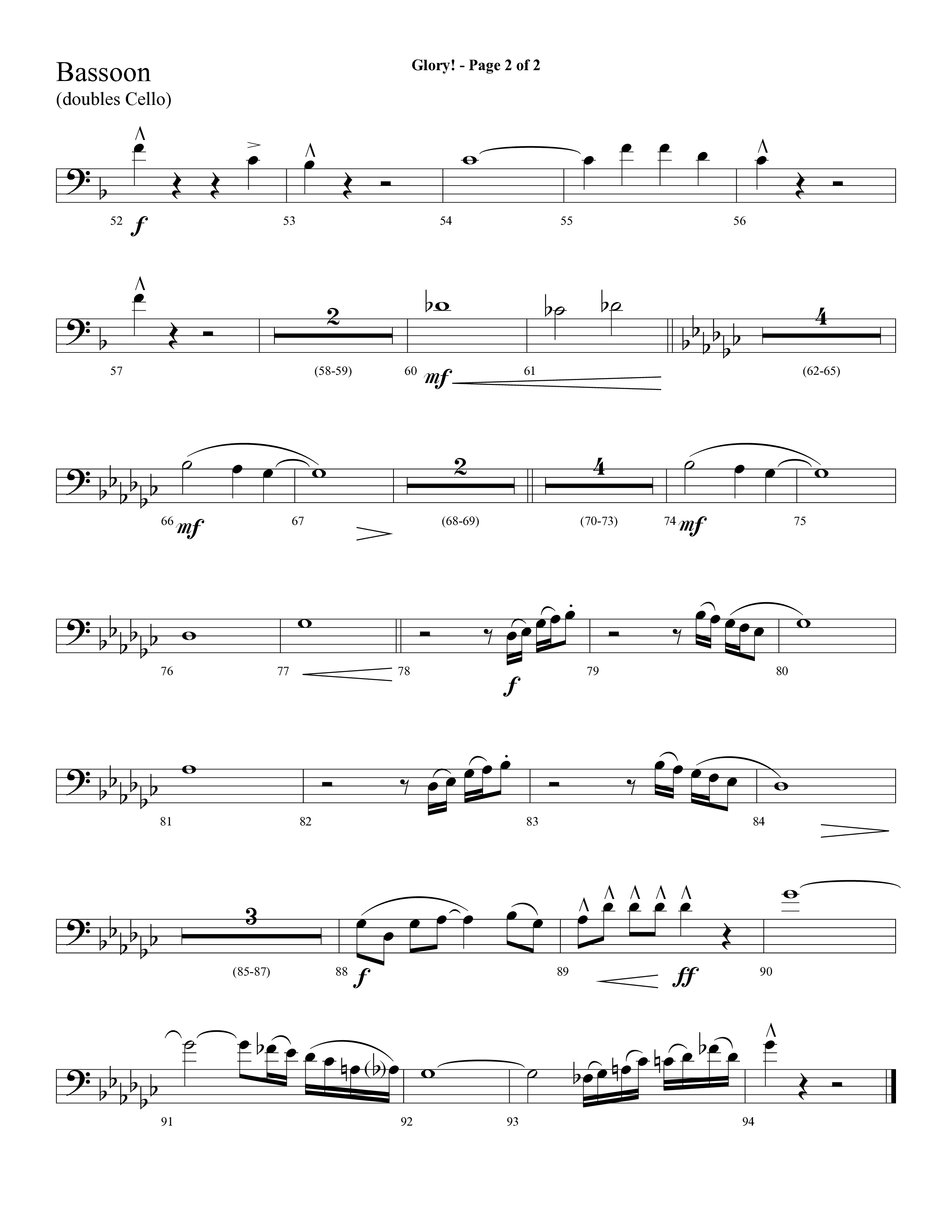 Glory (with Glory To His Name, Grace Greater Than Our SIn) (Choral Anthem SATB) Bassoon (Lifeway Choral / Arr. Cliff Duren)