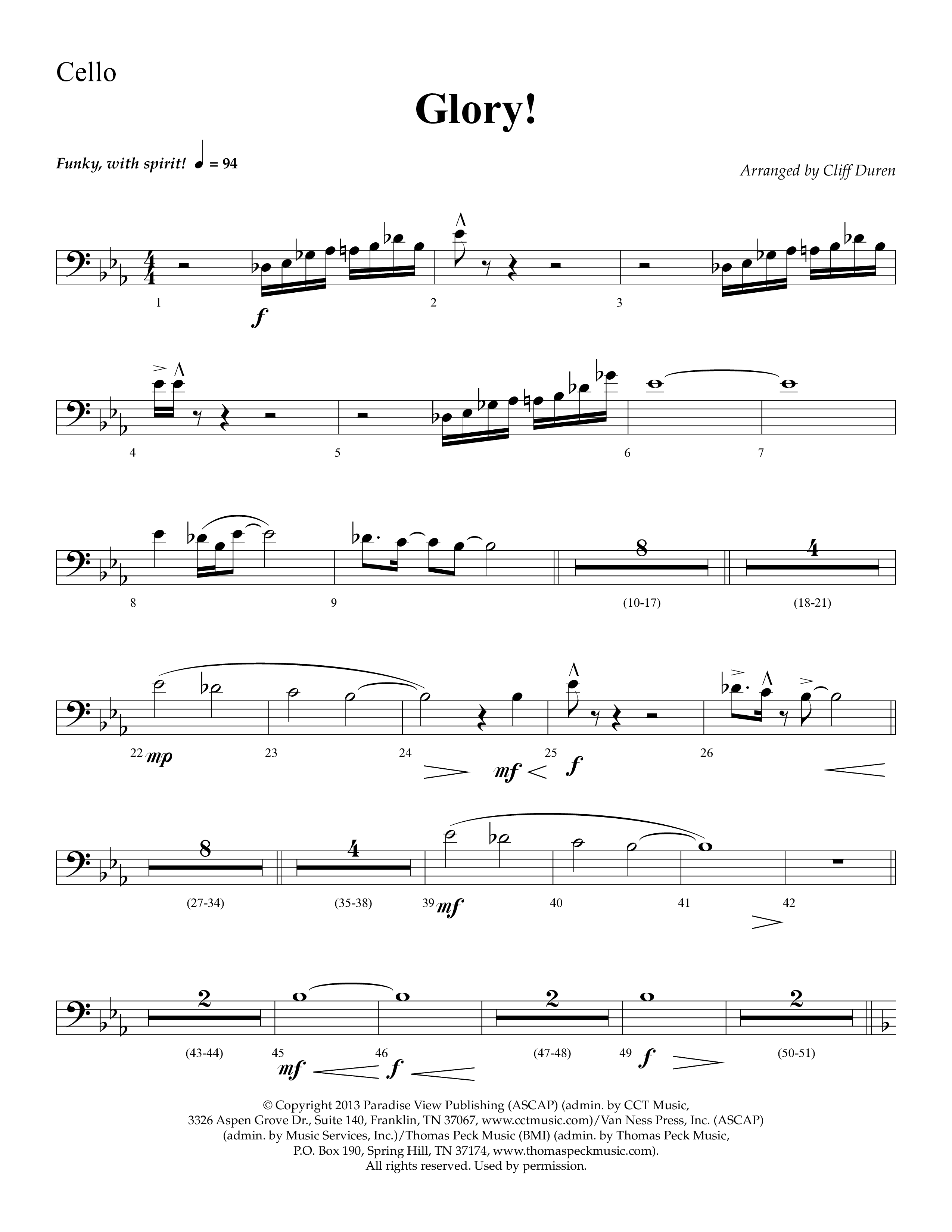 Glory (with Glory To His Name, Grace Greater Than Our SIn) (Choral Anthem SATB) Cello (Lifeway Choral / Arr. Cliff Duren)