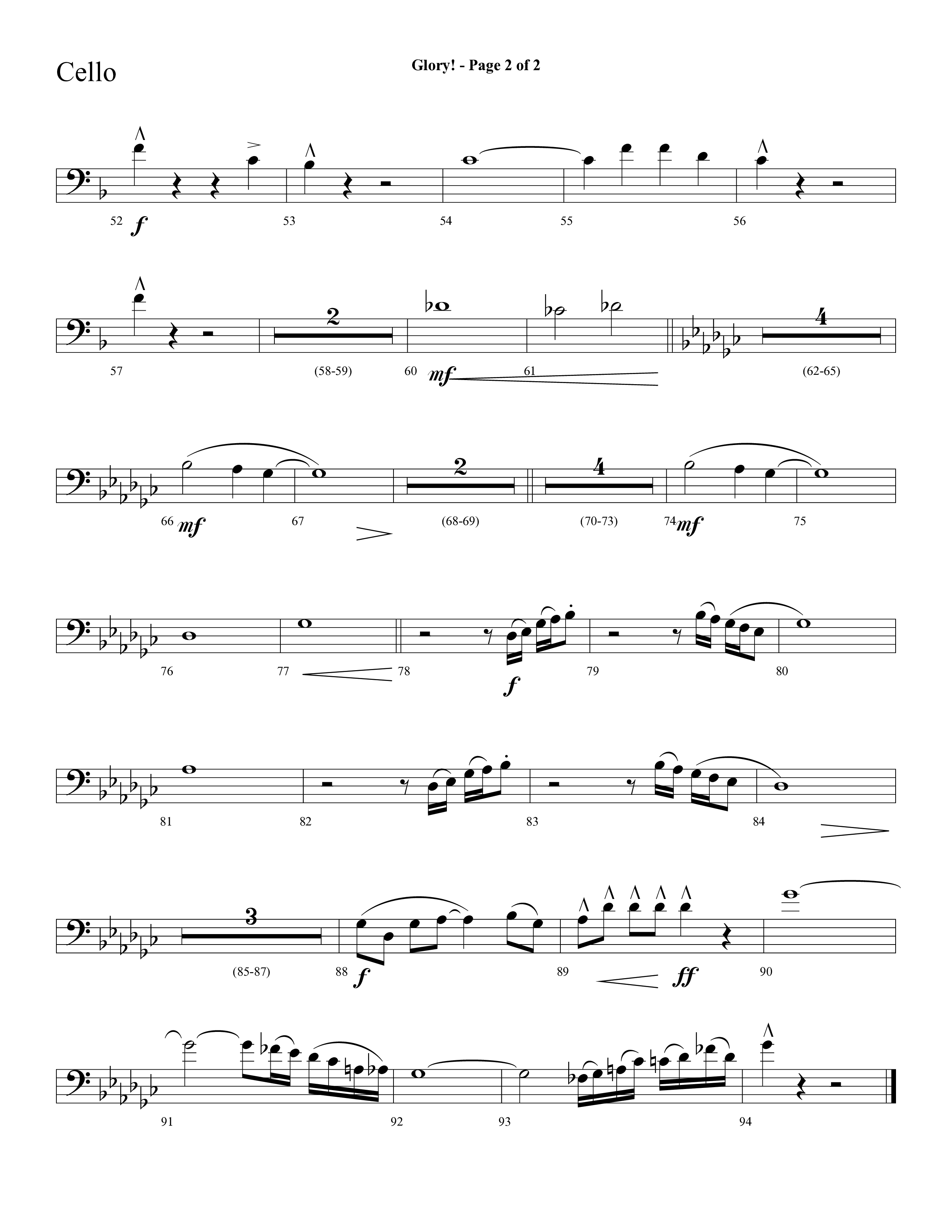 Glory (with Glory To His Name, Grace Greater Than Our SIn) (Choral Anthem SATB) Cello (Lifeway Choral / Arr. Cliff Duren)