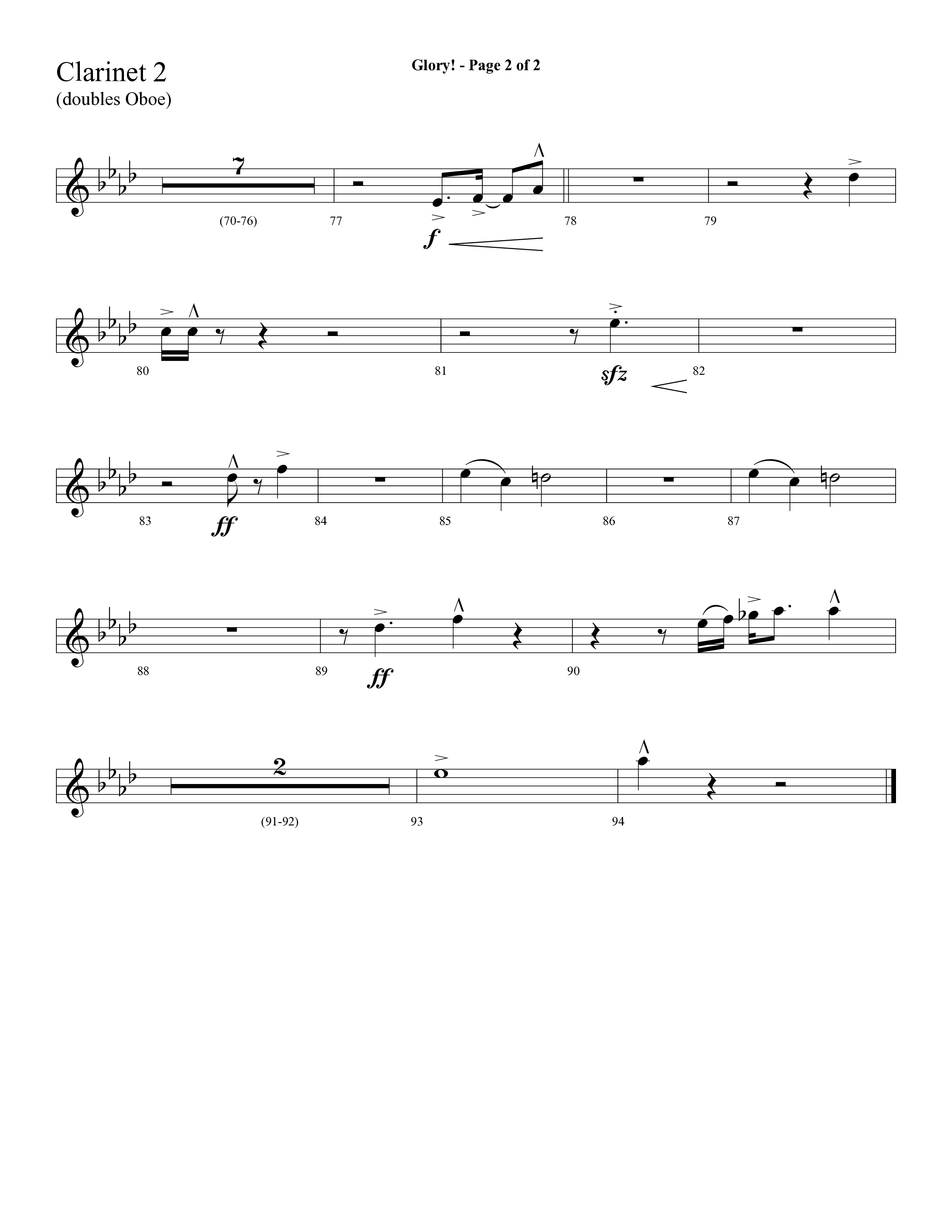 Glory (with Glory To His Name, Grace Greater Than Our SIn) (Choral Anthem SATB) Clarinet 1/2 (Lifeway Choral / Arr. Cliff Duren)