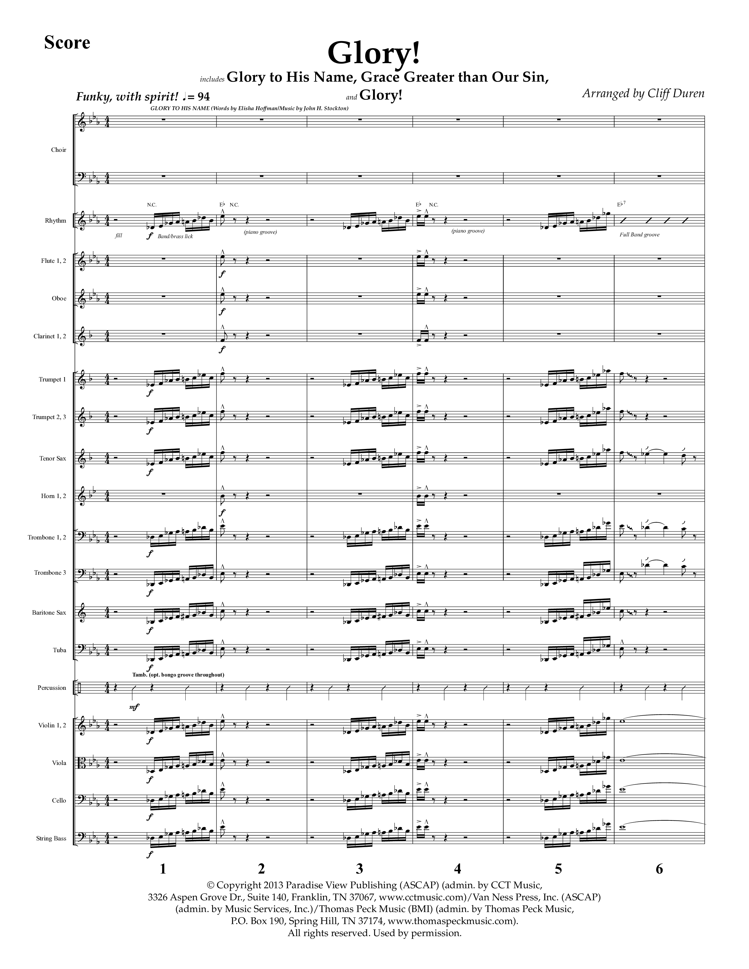 Glory (with Glory To His Name, Grace Greater Than Our SIn) (Choral Anthem SATB) Conductor's Score (Lifeway Choral / Arr. Cliff Duren)