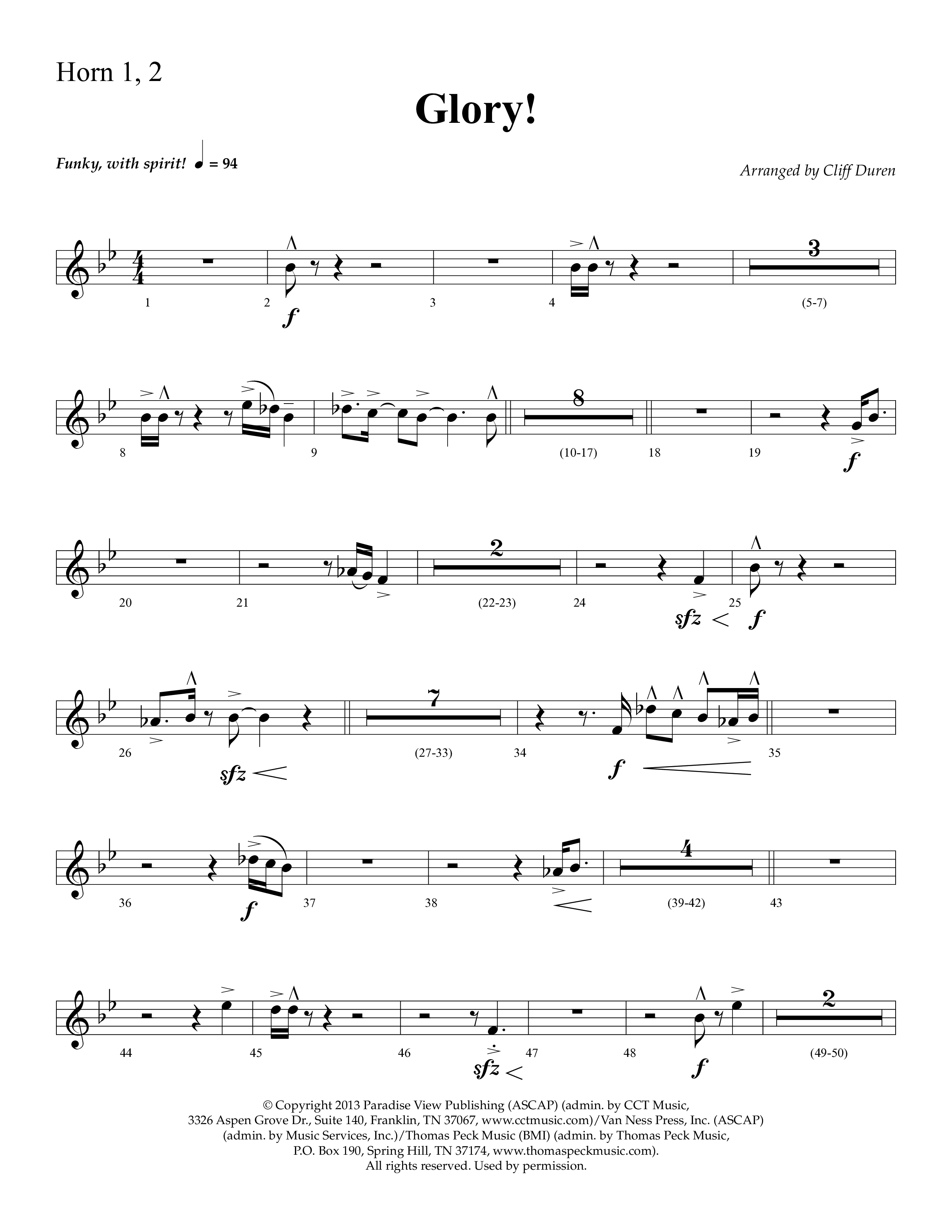 Glory (with Glory To His Name, Grace Greater Than Our SIn) (Choral Anthem SATB) French Horn (Lifeway Choral / Arr. Cliff Duren)