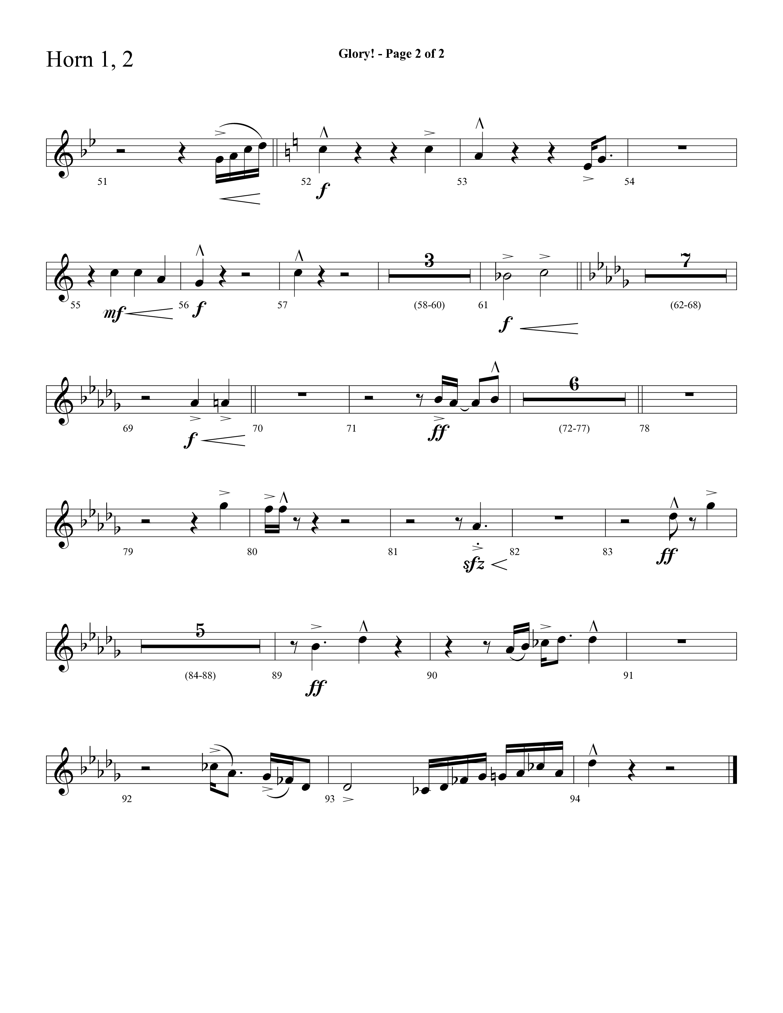 Glory (with Glory To His Name, Grace Greater Than Our SIn) (Choral Anthem SATB) French Horn (Lifeway Choral / Arr. Cliff Duren)