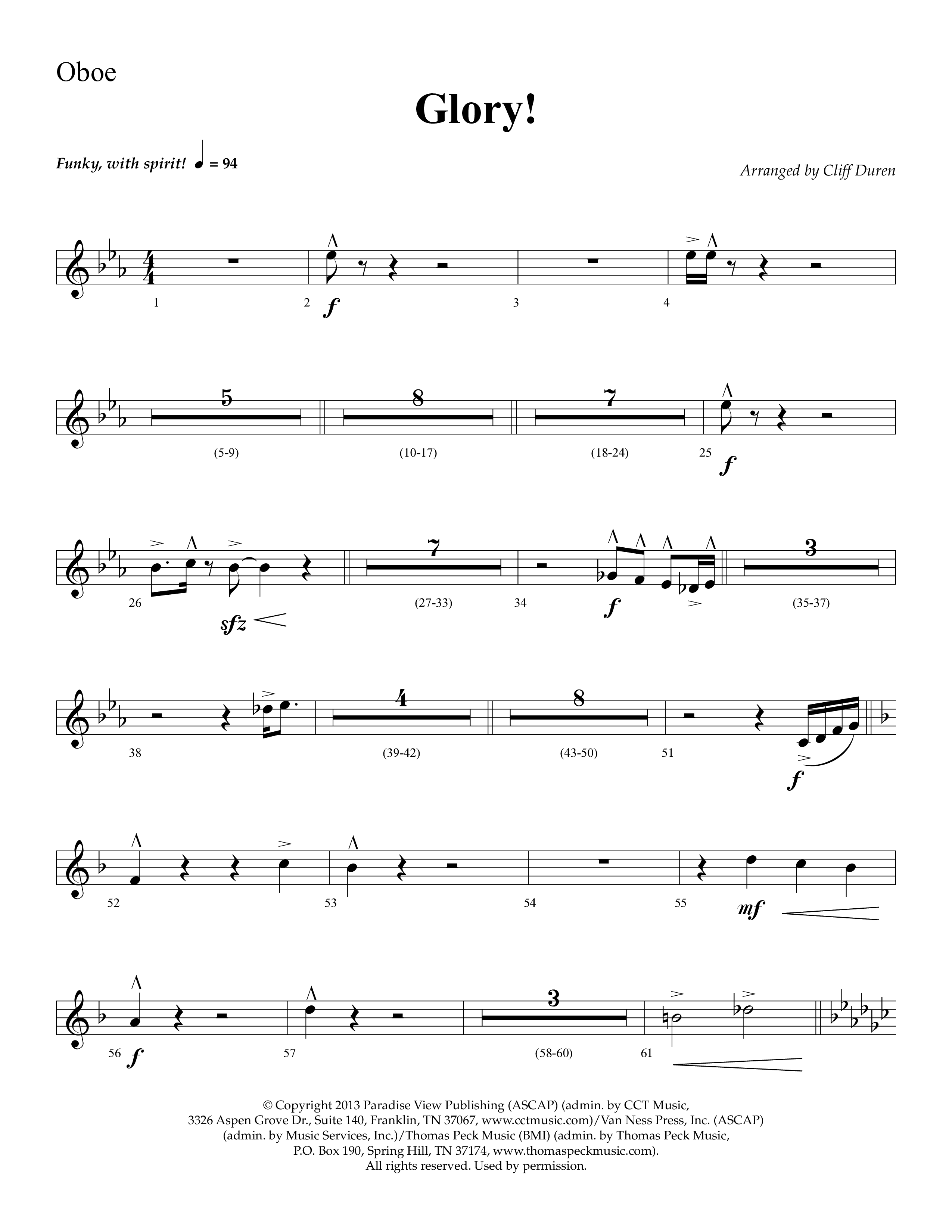 Glory (with Glory To His Name, Grace Greater Than Our SIn) (Choral Anthem SATB) Oboe (Lifeway Choral / Arr. Cliff Duren)