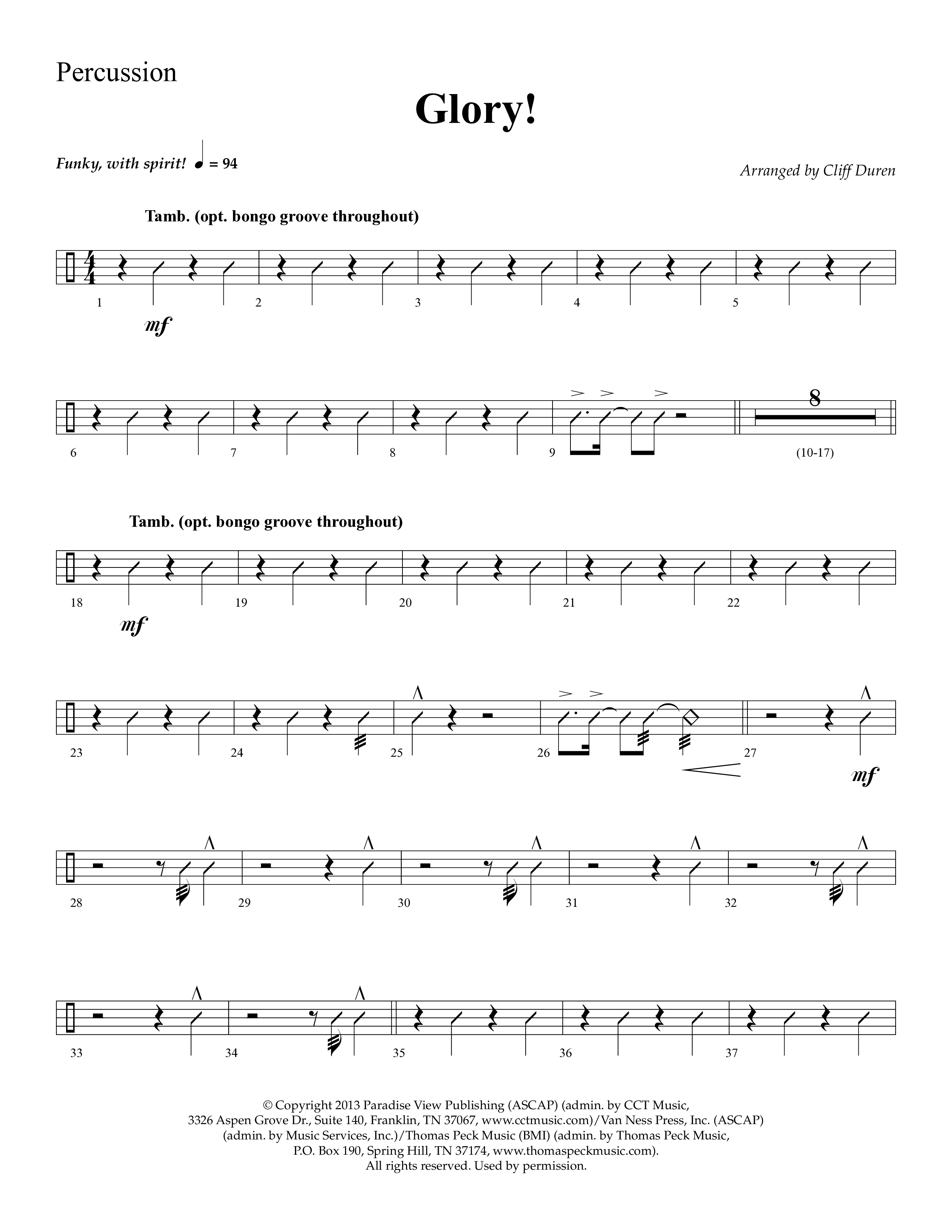 Glory (with Glory To His Name, Grace Greater Than Our SIn) (Choral Anthem SATB) Percussion (Lifeway Choral / Arr. Cliff Duren)