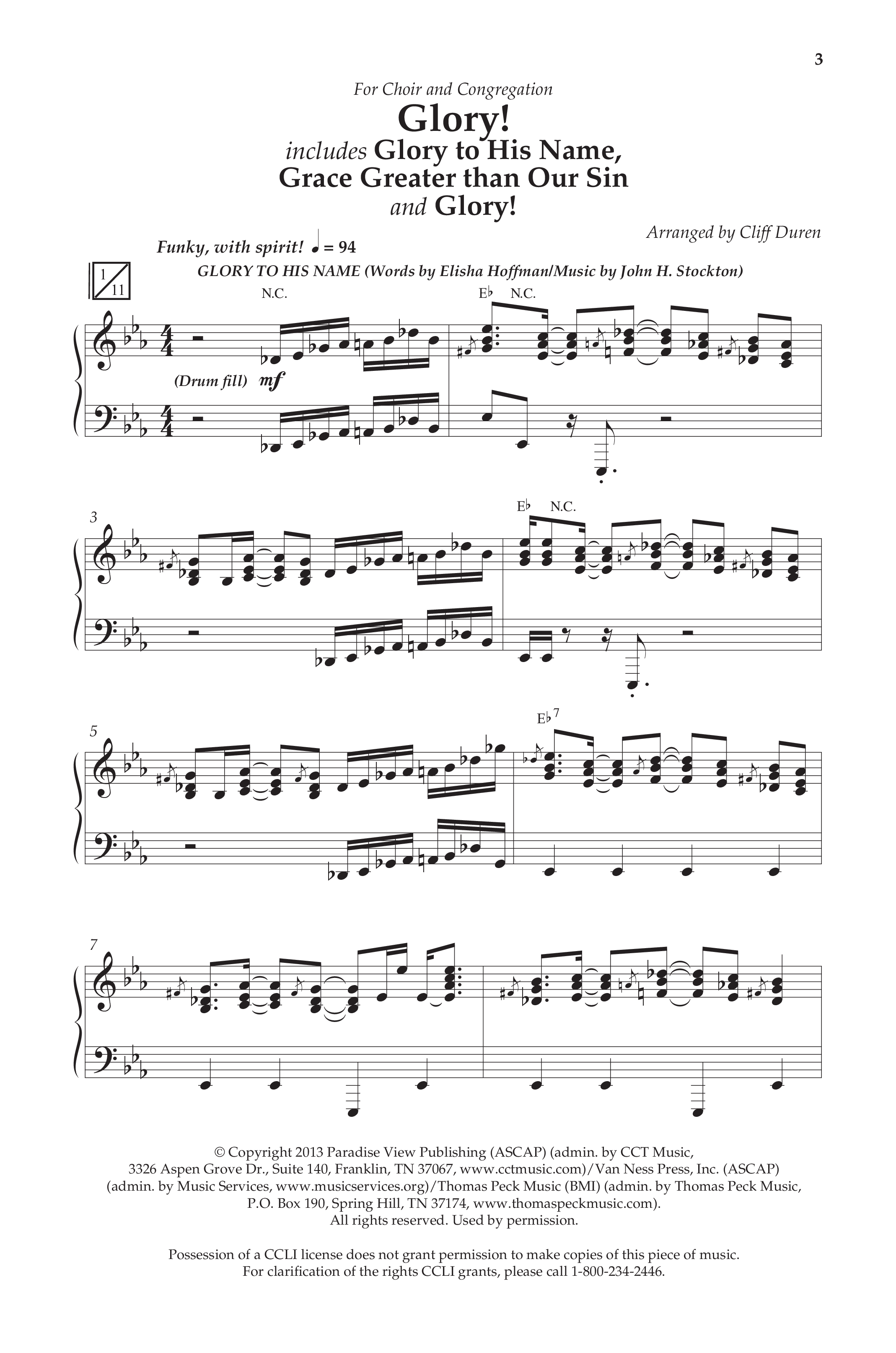 Glory (with Glory To His Name, Grace Greater Than Our SIn) (Choral Anthem SATB) Anthem (SATB/Piano) (Lifeway Choral / Arr. Cliff Duren)