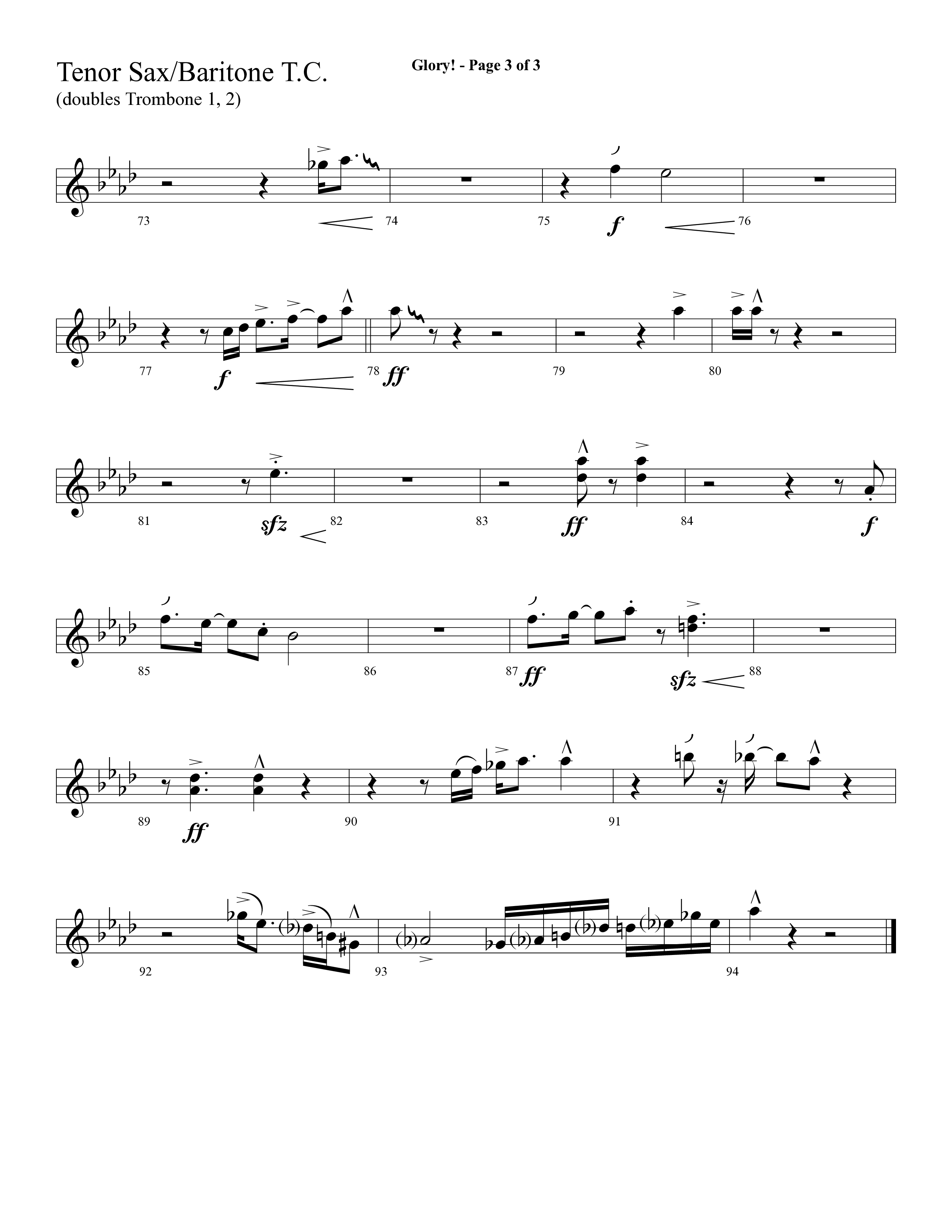 Glory (with Glory To His Name, Grace Greater Than Our SIn) (Choral Anthem SATB) Tenor Sax/Baritone T.C. (Lifeway Choral / Arr. Cliff Duren)