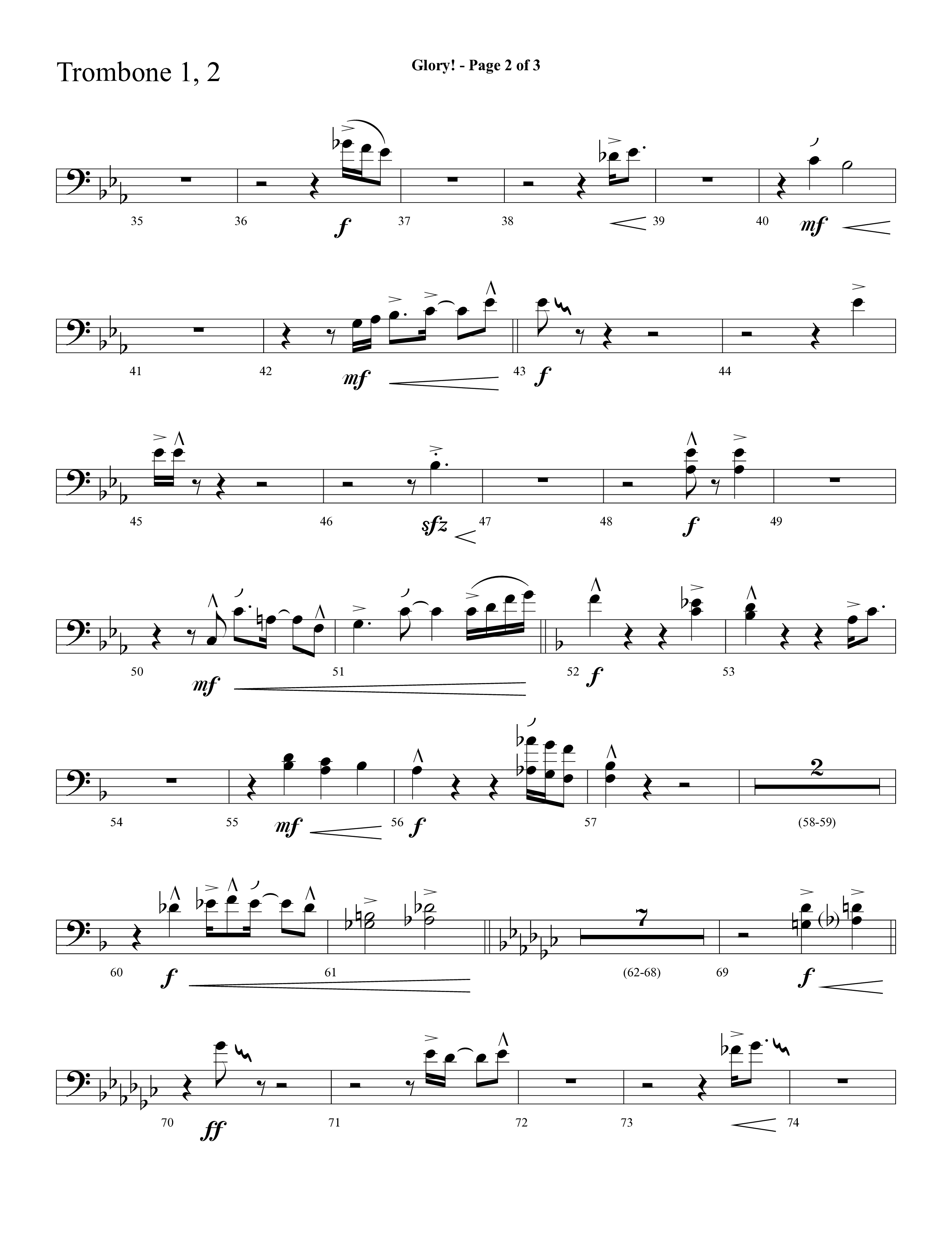 Glory (with Glory To His Name, Grace Greater Than Our SIn) (Choral Anthem SATB) Trombone 1/2 (Lifeway Choral / Arr. Cliff Duren)