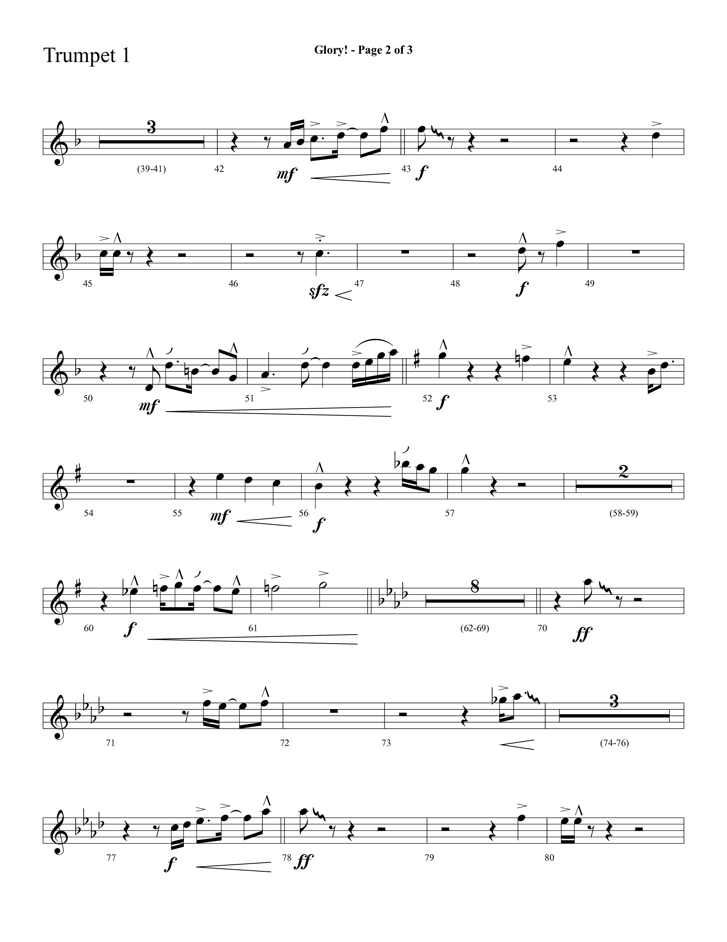 Glory (with Glory To His Name, Grace Greater Than Our SIn) (Choral Anthem SATB) Trumpet 1 (Lifeway Choral / Arr. Cliff Duren)