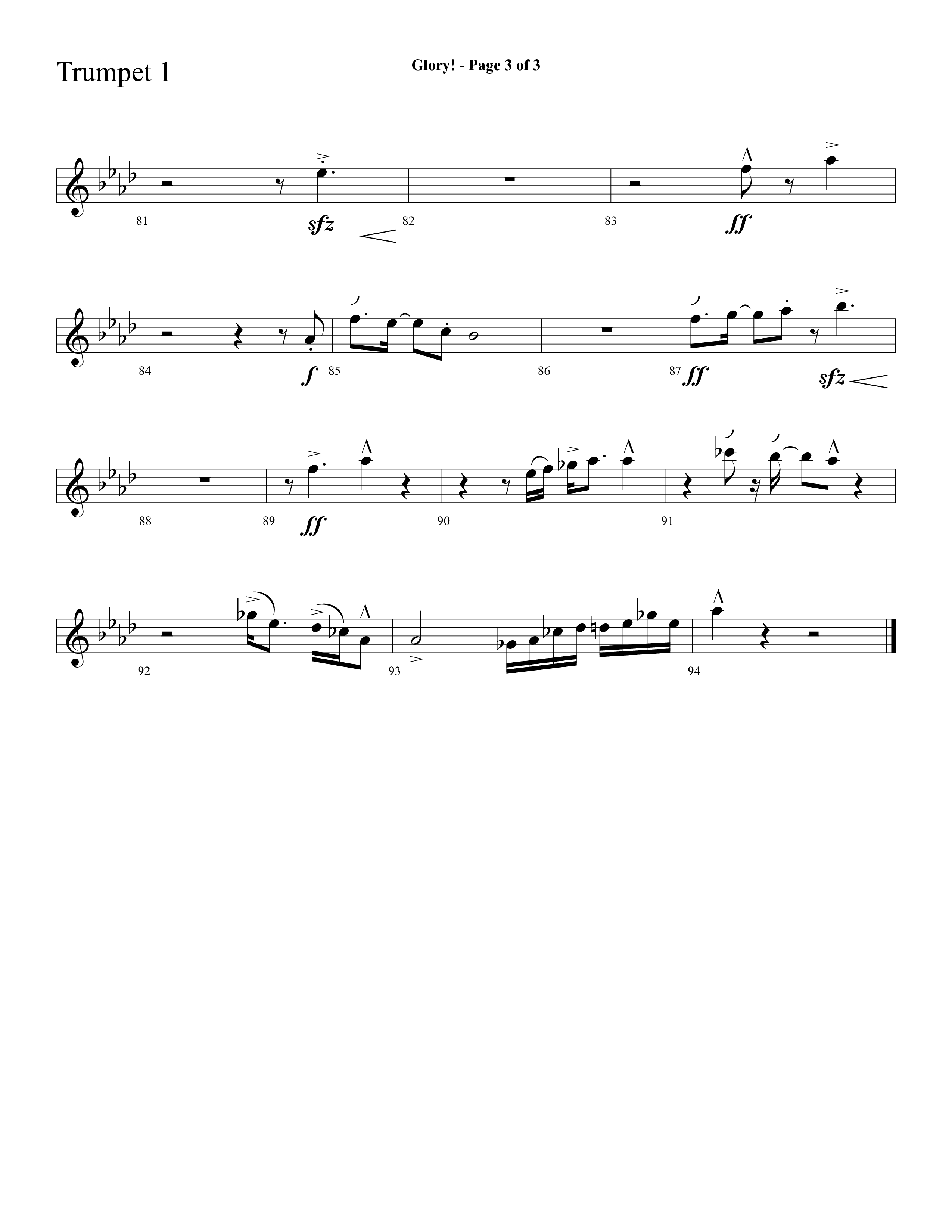 Glory (with Glory To His Name, Grace Greater Than Our SIn) (Choral Anthem SATB) Trumpet 1 (Lifeway Choral / Arr. Cliff Duren)