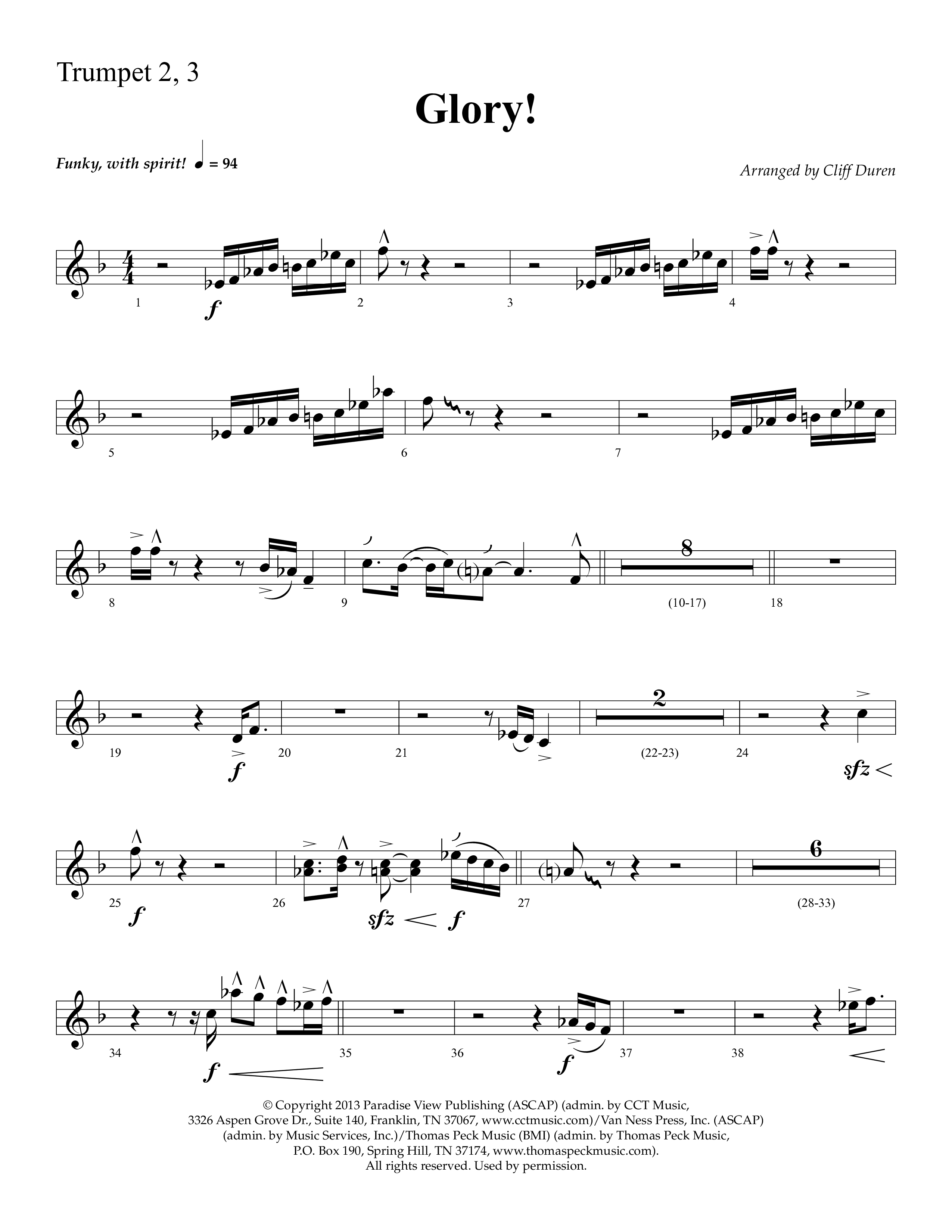 Glory (with Glory To His Name, Grace Greater Than Our SIn) (Choral Anthem SATB) Trumpet 2/3 (Lifeway Choral / Arr. Cliff Duren)