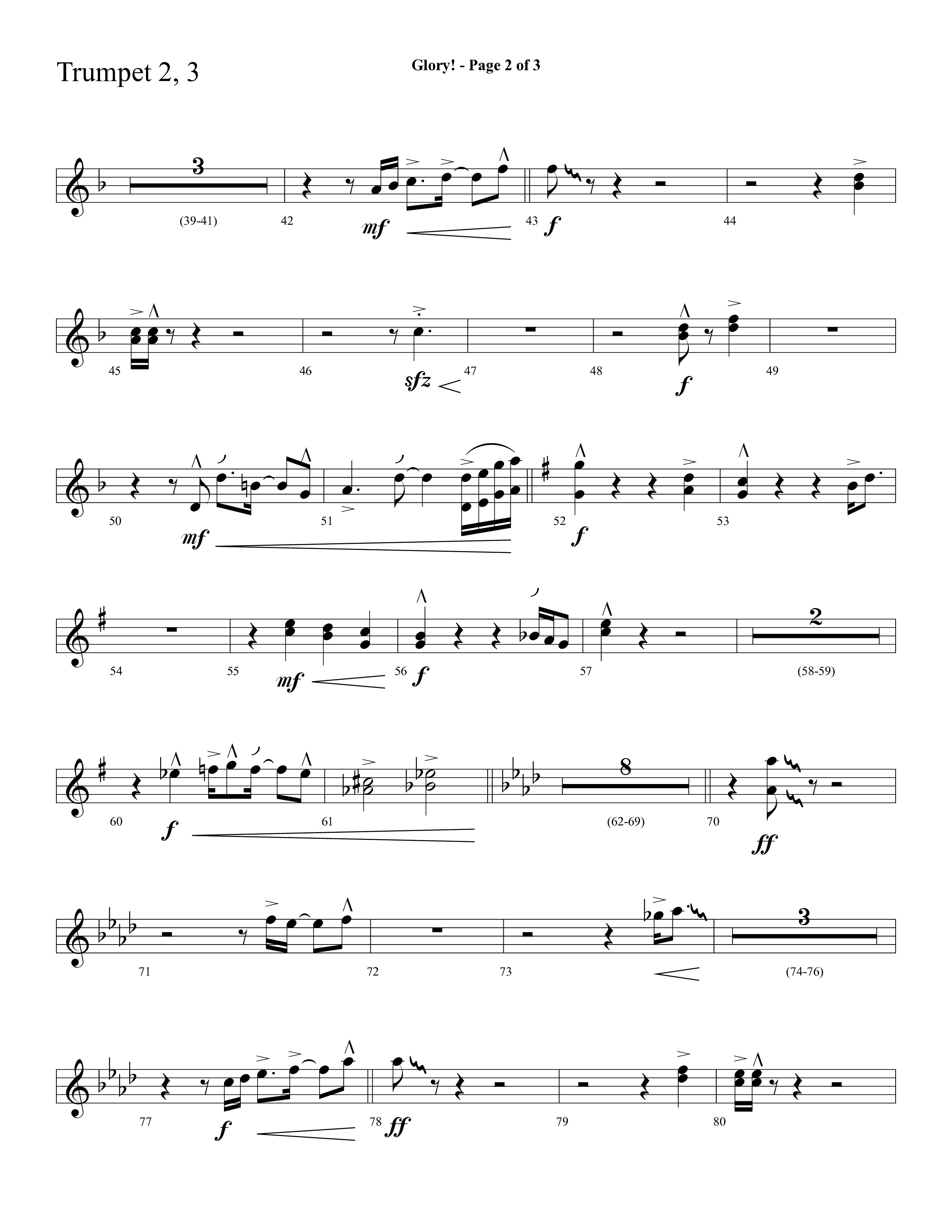 Glory (with Glory To His Name, Grace Greater Than Our SIn) (Choral Anthem SATB) Trumpet 2/3 (Lifeway Choral / Arr. Cliff Duren)