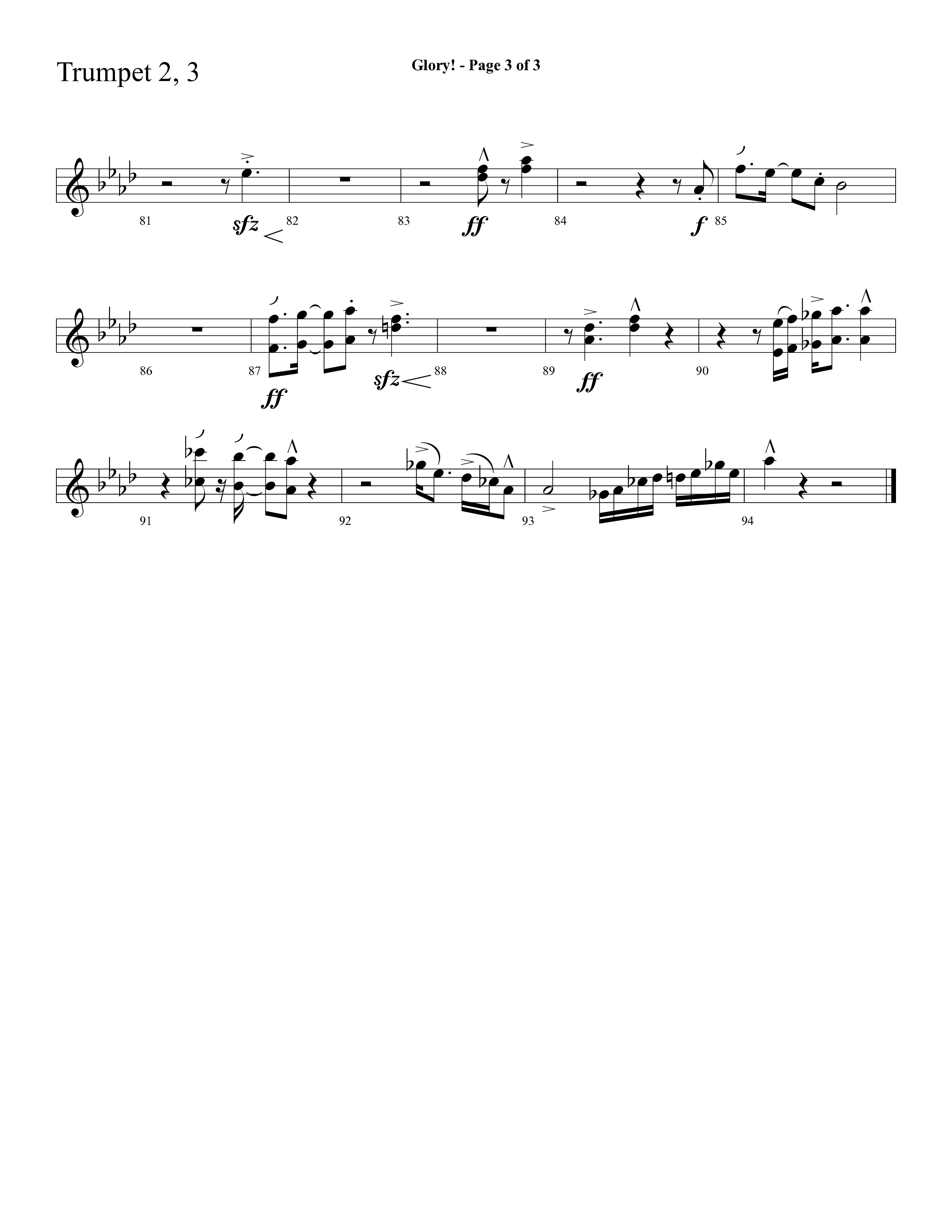 Glory (with Glory To His Name, Grace Greater Than Our SIn) (Choral Anthem SATB) Trumpet 2/3 (Lifeway Choral / Arr. Cliff Duren)