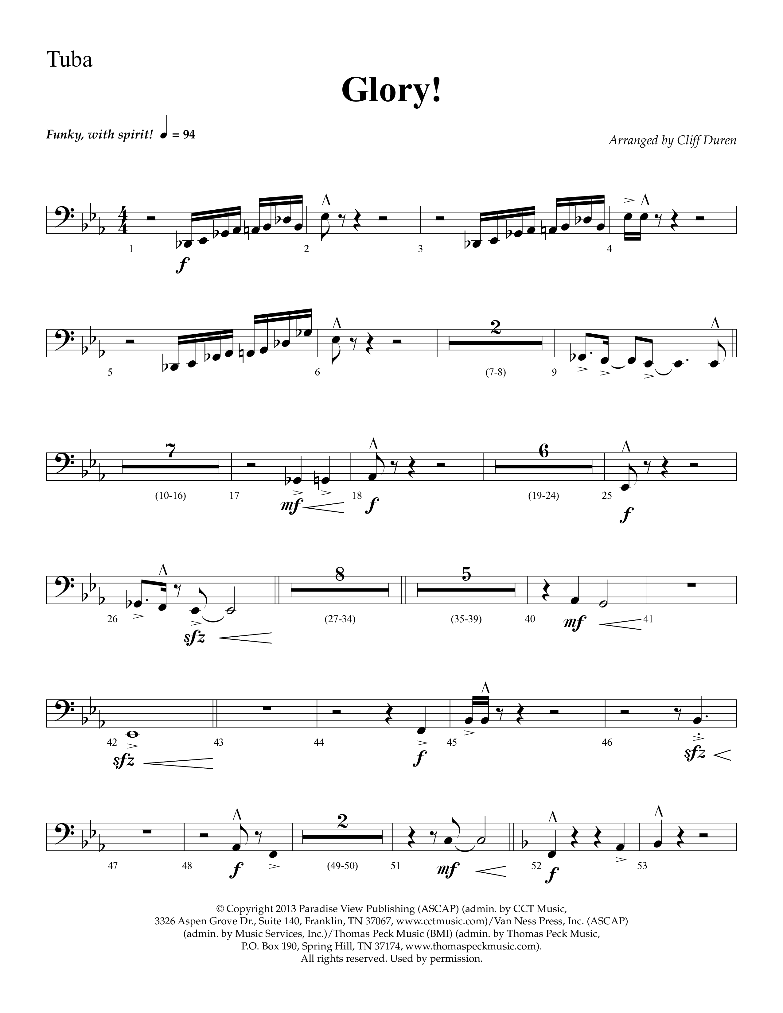 Glory (with Glory To His Name, Grace Greater Than Our SIn) (Choral Anthem SATB) Tuba (Lifeway Choral / Arr. Cliff Duren)