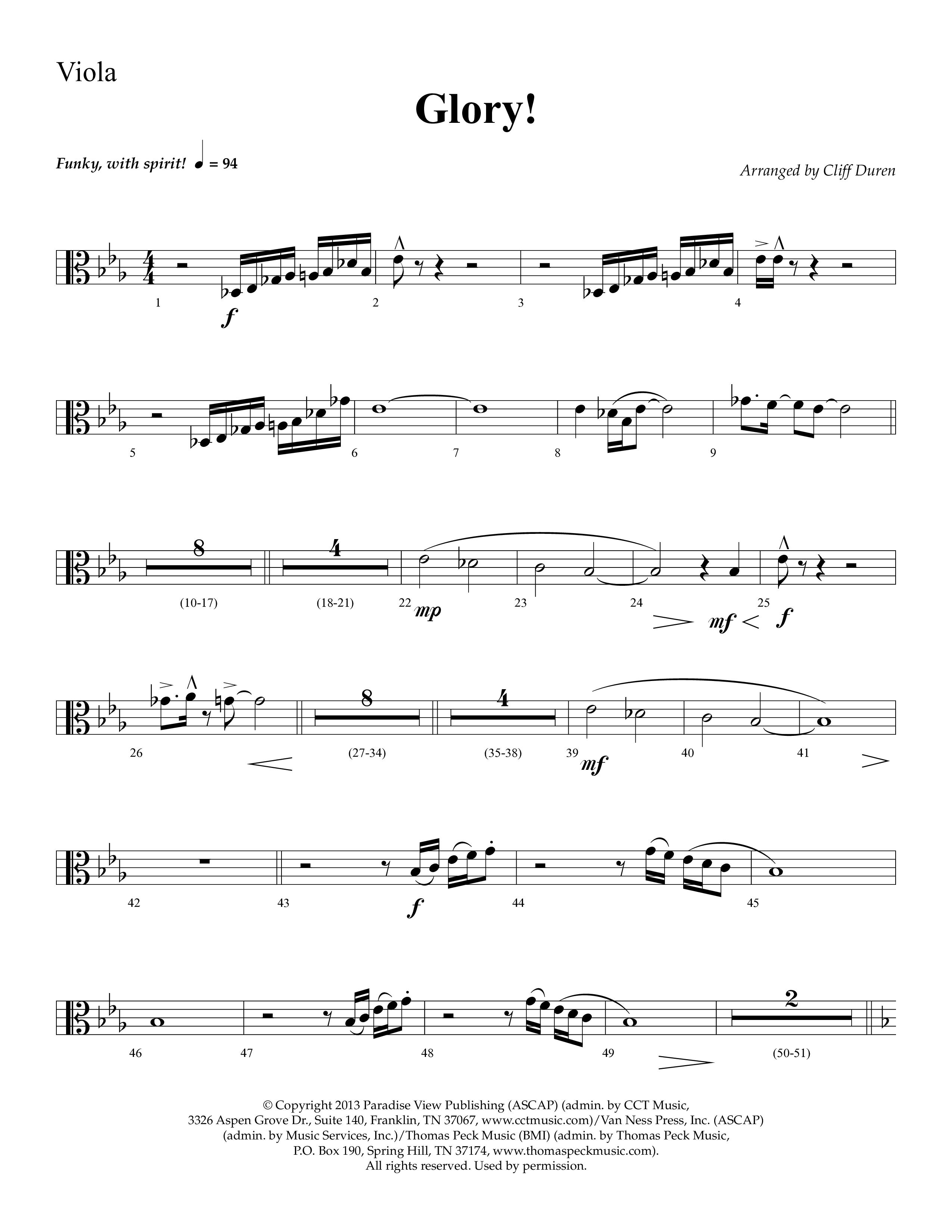 Glory (with Glory To His Name, Grace Greater Than Our SIn) (Choral Anthem SATB) Viola (Lifeway Choral / Arr. Cliff Duren)