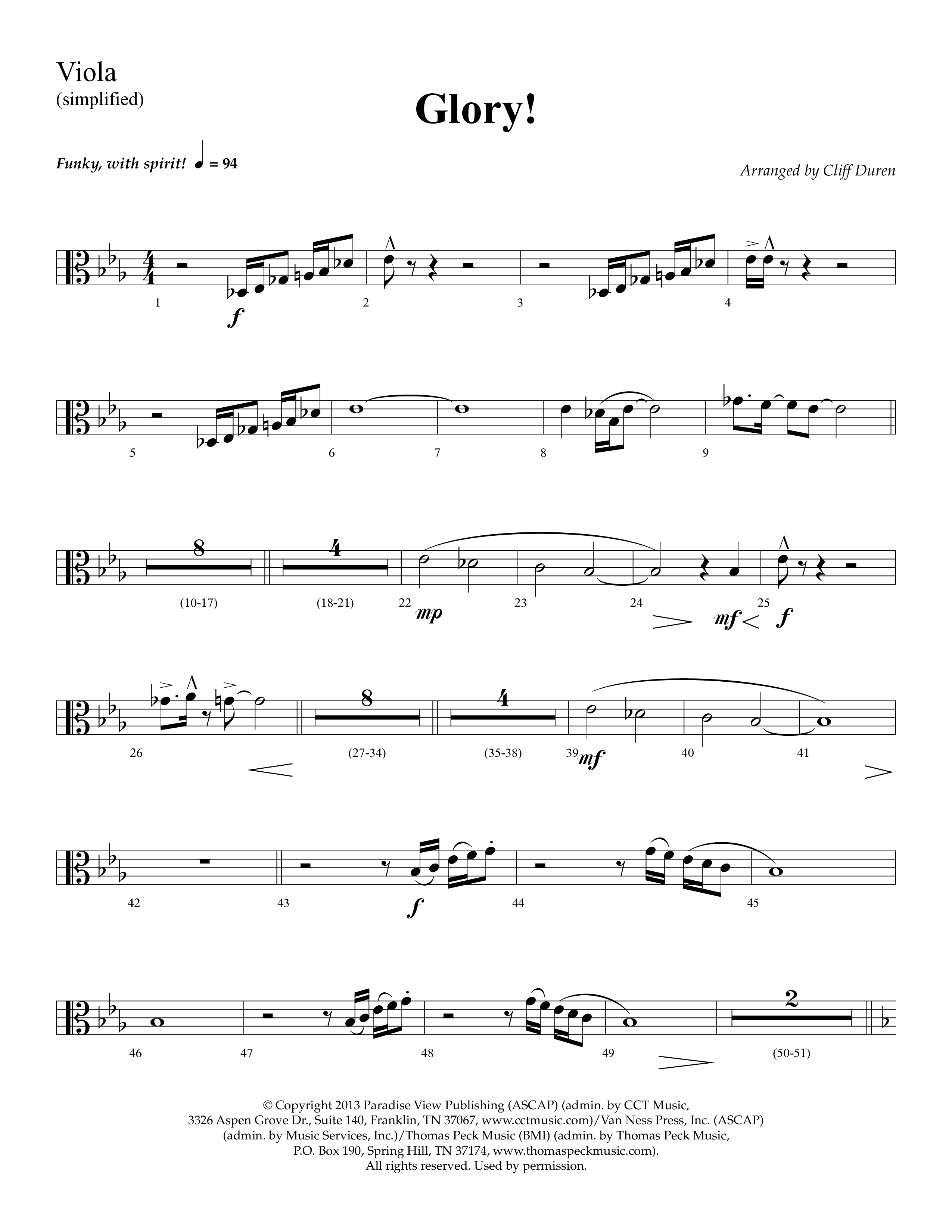 Glory (with Glory To His Name, Grace Greater Than Our SIn) (Choral Anthem SATB) Viola (Lifeway Choral / Arr. Cliff Duren)