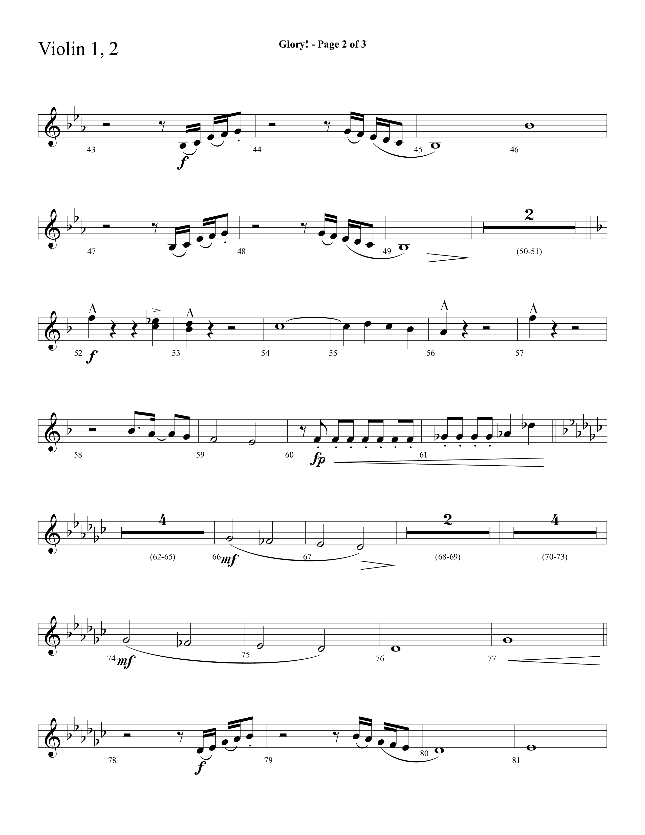 Glory (with Glory To His Name, Grace Greater Than Our SIn) (Choral Anthem SATB) Violin 1/2 (Lifeway Choral / Arr. Cliff Duren)