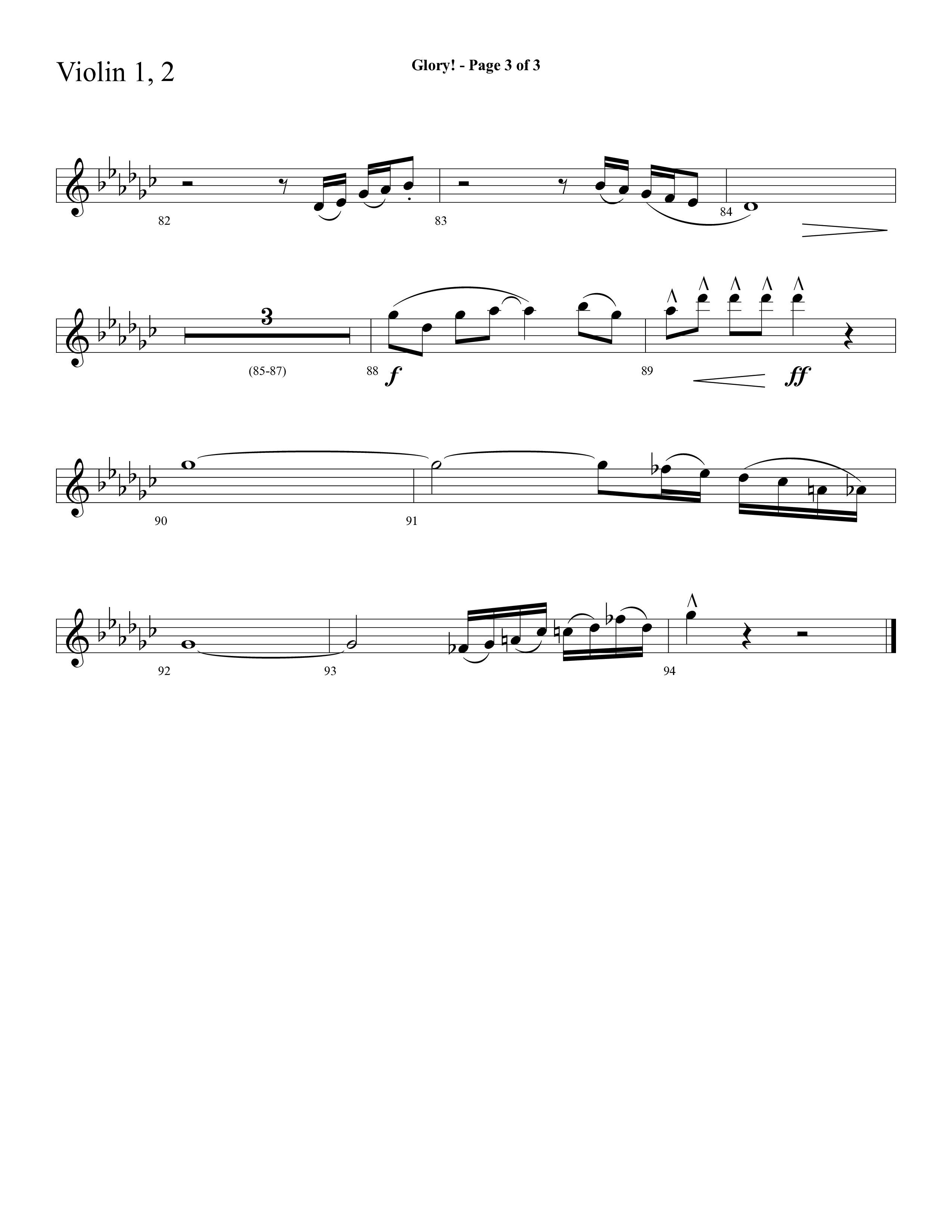 Glory (with Glory To His Name, Grace Greater Than Our SIn) (Choral Anthem SATB) Violin 1/2 (Lifeway Choral / Arr. Cliff Duren)