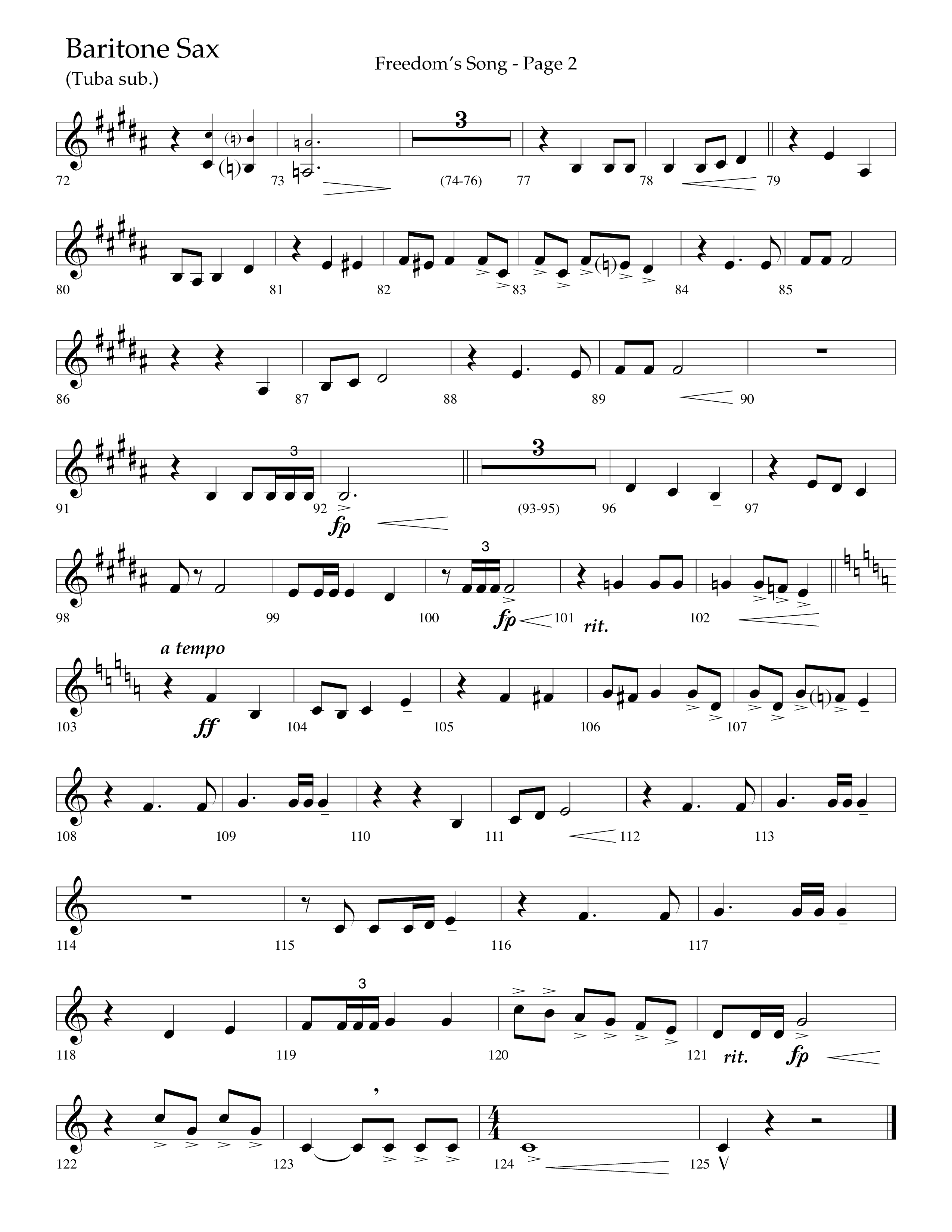 Freedoms Song (with My Country 'Tis Of Thee, America The Beautiful) (Choral Anthem SATB) Bari Sax (Lifeway Choral / Arr. Camp Kirkland)