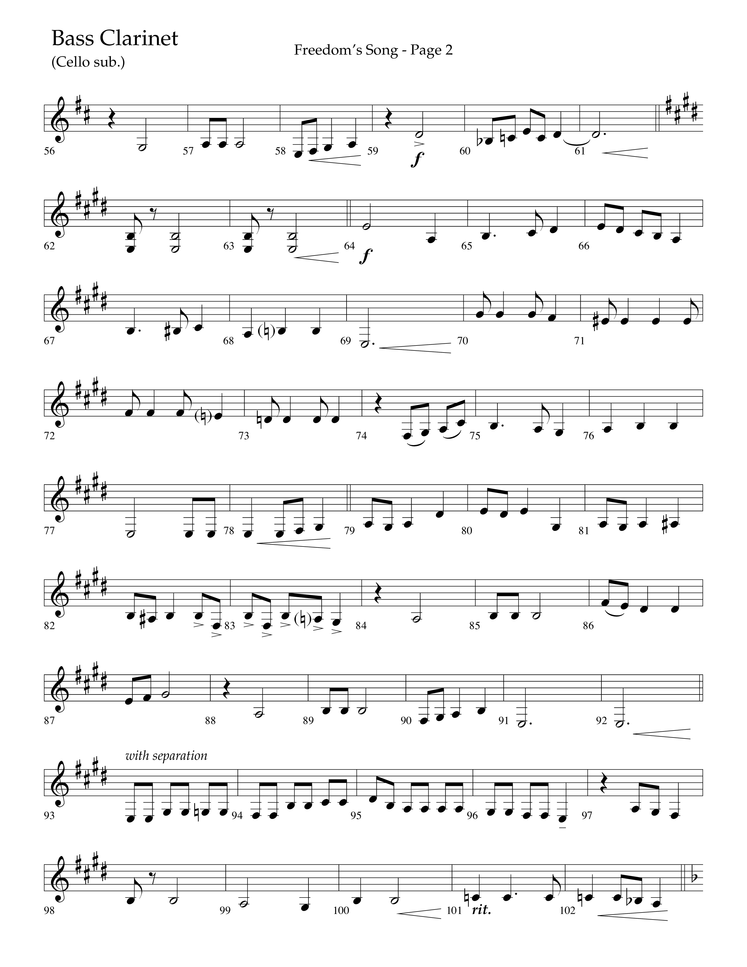 Freedoms Song (with My Country 'Tis Of Thee, America The Beautiful) (Choral Anthem SATB) Bass Clarinet (Lifeway Choral / Arr. Camp Kirkland)