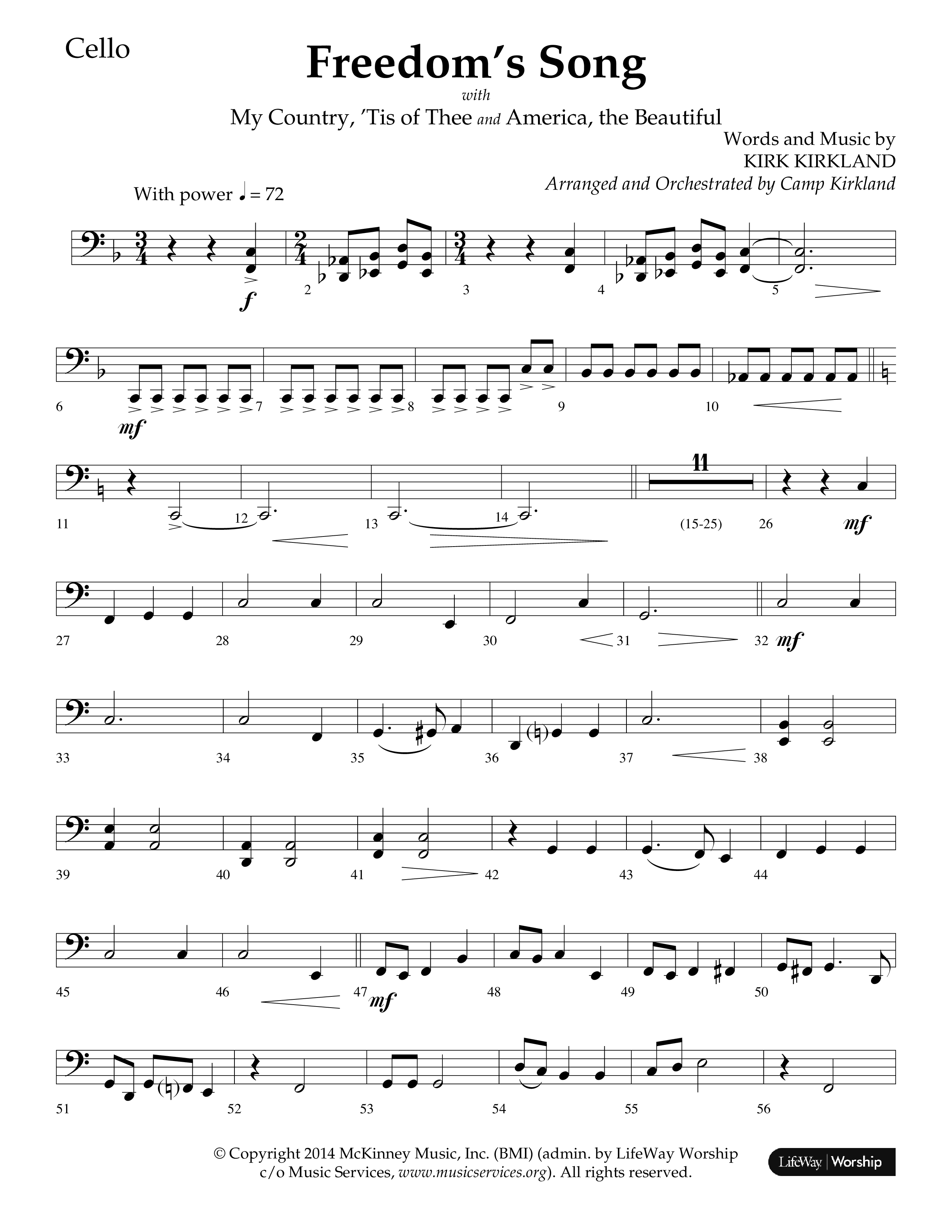 Freedoms Song (with My Country 'Tis Of Thee, America The Beautiful) (Choral Anthem SATB) Cello (Lifeway Choral / Arr. Camp Kirkland)
