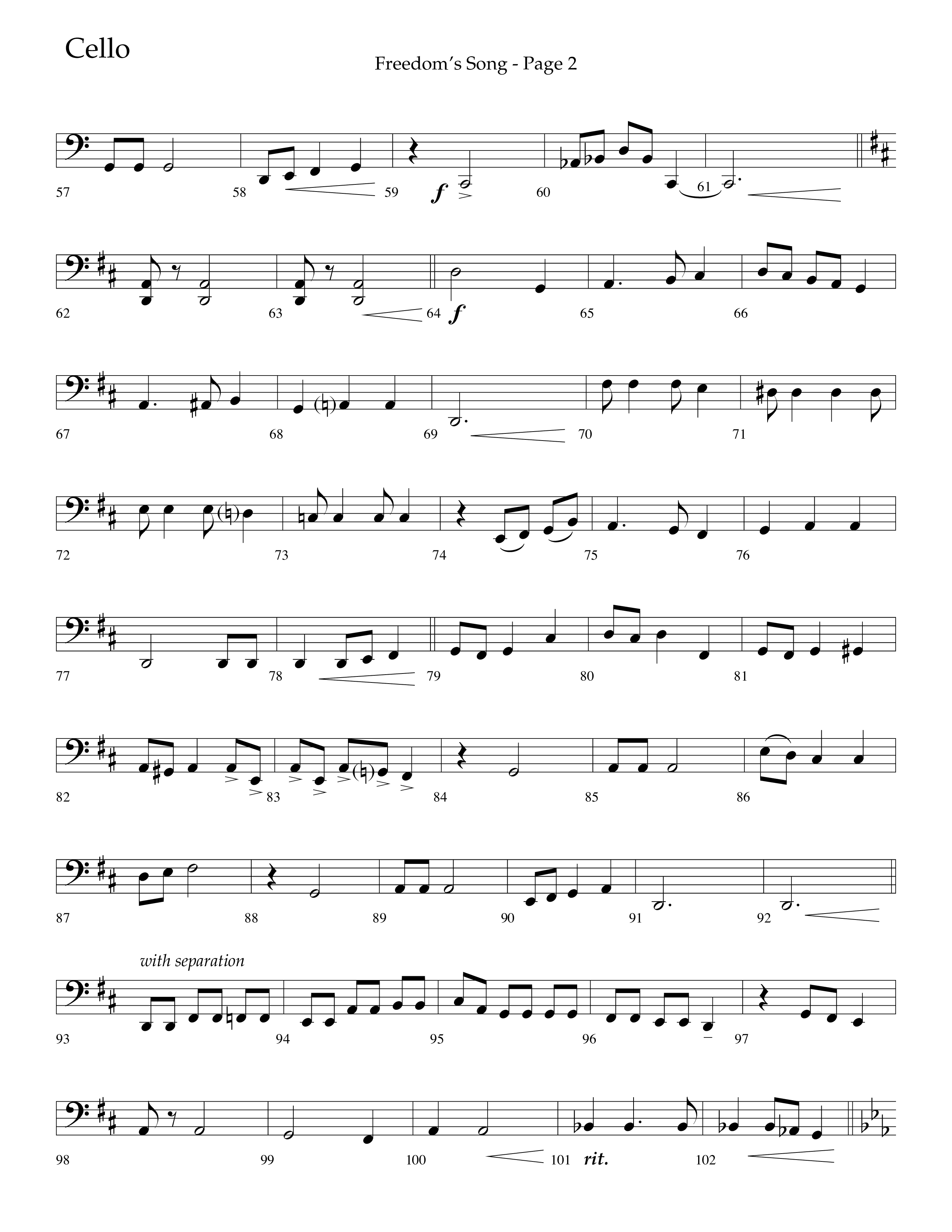 Freedoms Song (with My Country 'Tis Of Thee, America The Beautiful) (Choral Anthem SATB) Cello (Lifeway Choral / Arr. Camp Kirkland)