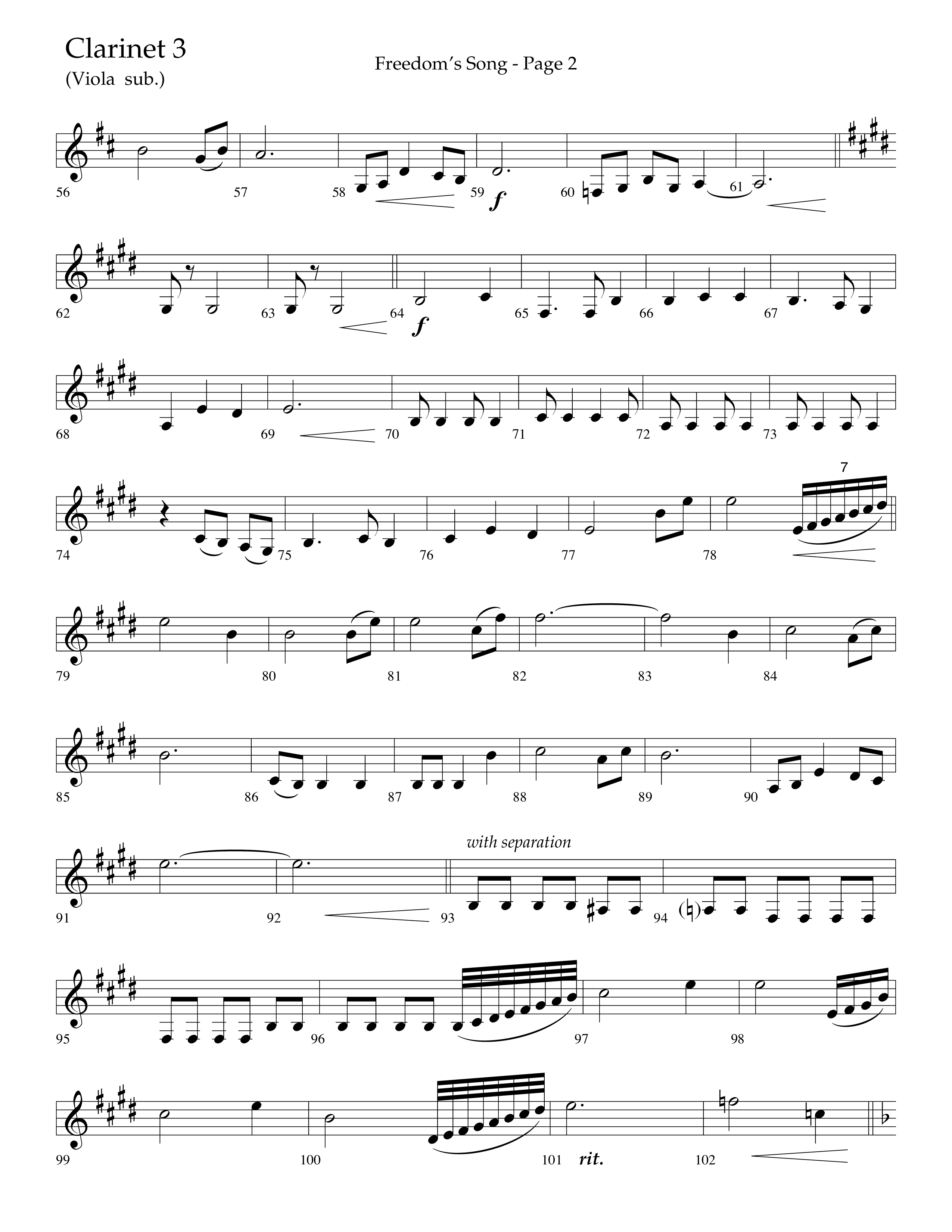 Freedoms Song (with My Country 'Tis Of Thee, America The Beautiful) (Choral Anthem SATB) Clarinet 3 (Lifeway Choral / Arr. Camp Kirkland)