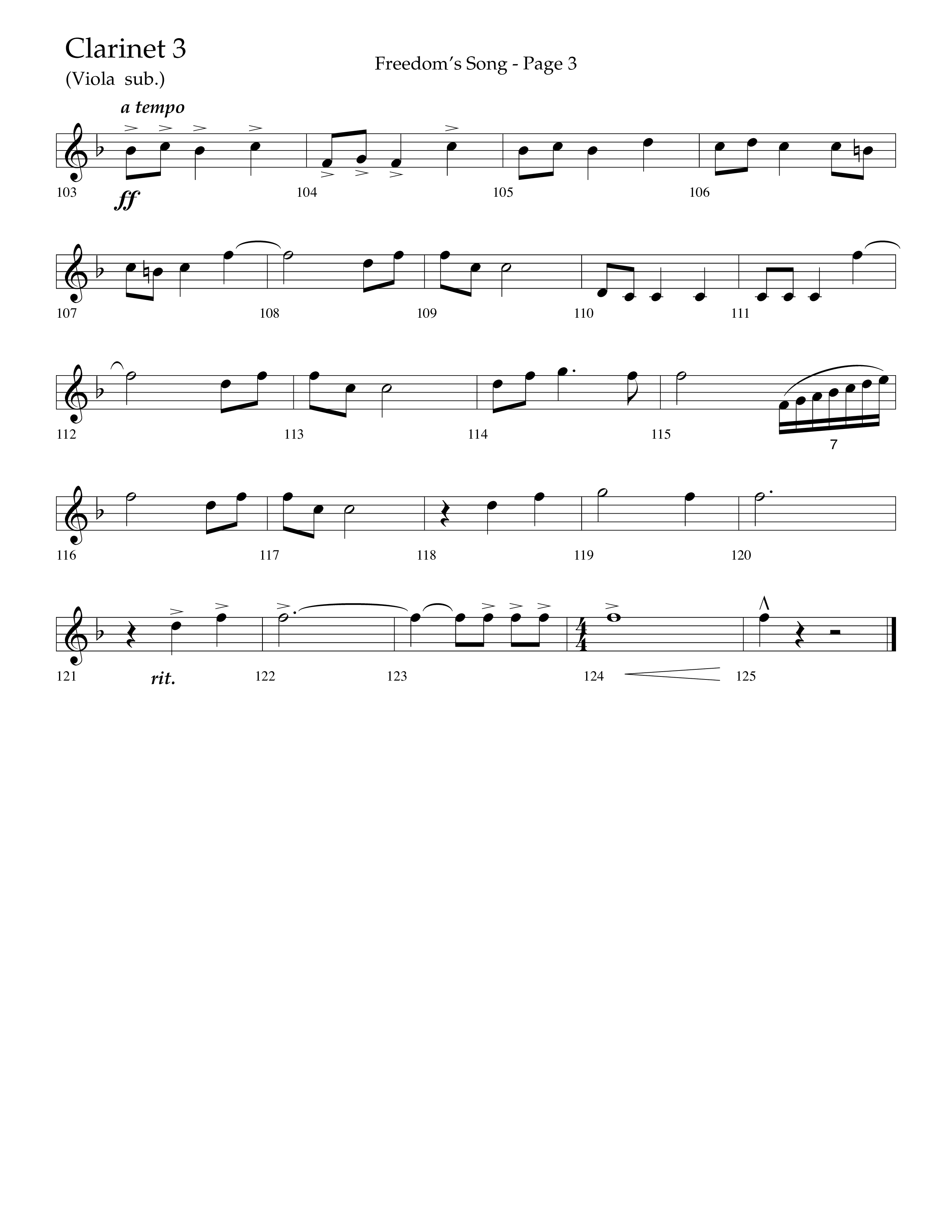 Freedoms Song (with My Country 'Tis Of Thee, America The Beautiful) (Choral Anthem SATB) Clarinet 3 (Lifeway Choral / Arr. Camp Kirkland)