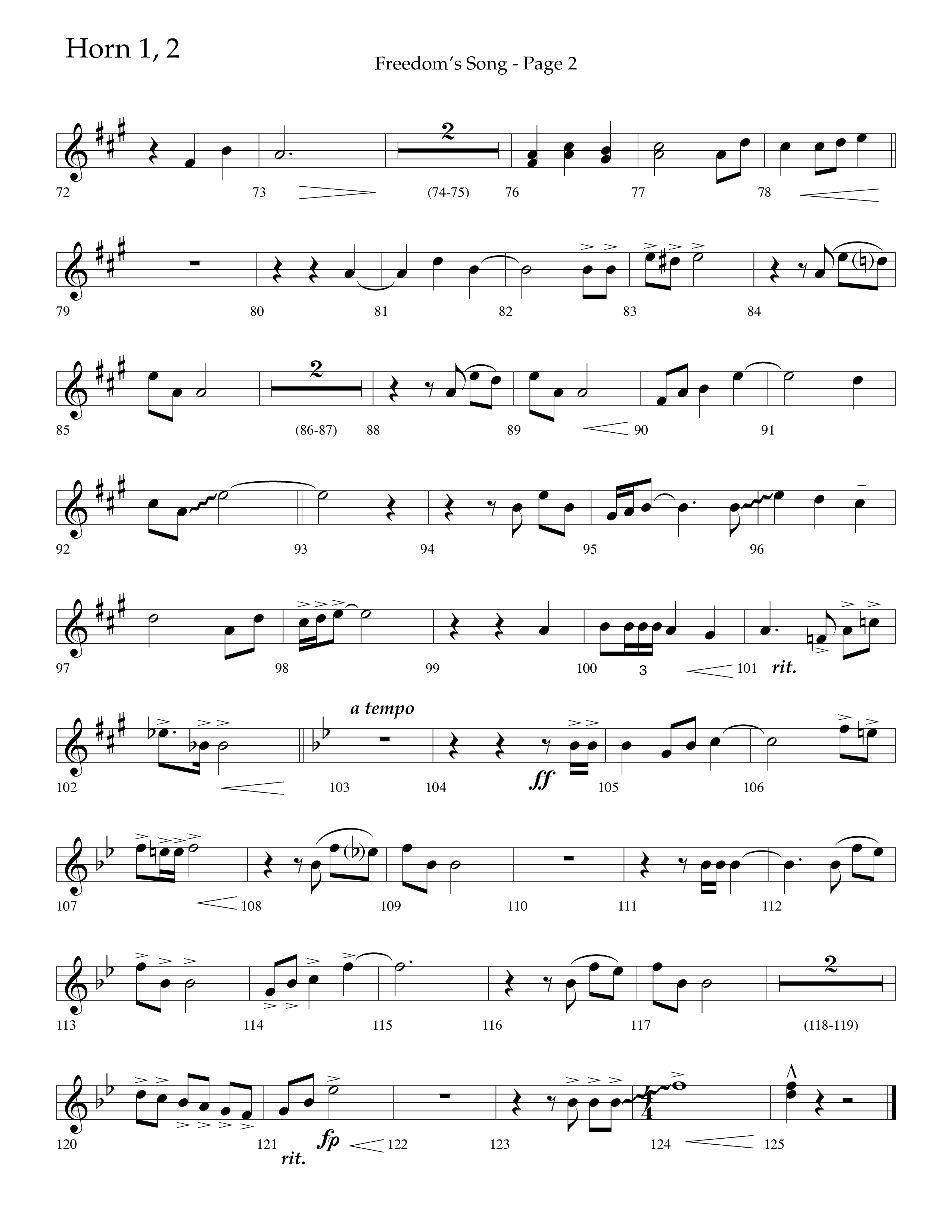 Freedoms Song (with My Country 'Tis Of Thee, America The Beautiful) (Choral Anthem SATB) French Horn 1/2 (Lifeway Choral / Arr. Camp Kirkland)