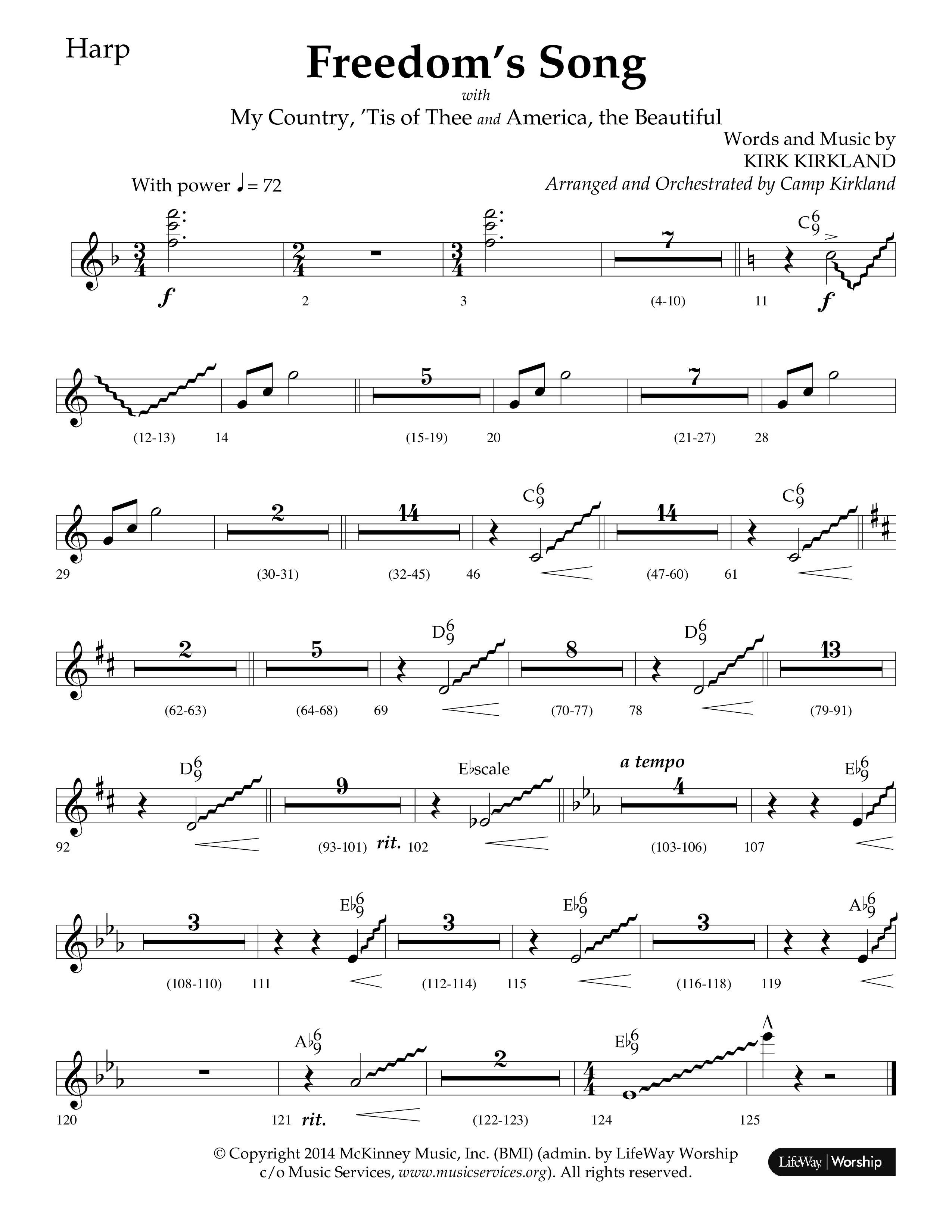 Freedoms Song (with My Country 'Tis Of Thee, America The Beautiful) (Choral Anthem SATB) Harp (Lifeway Choral / Arr. Camp Kirkland)