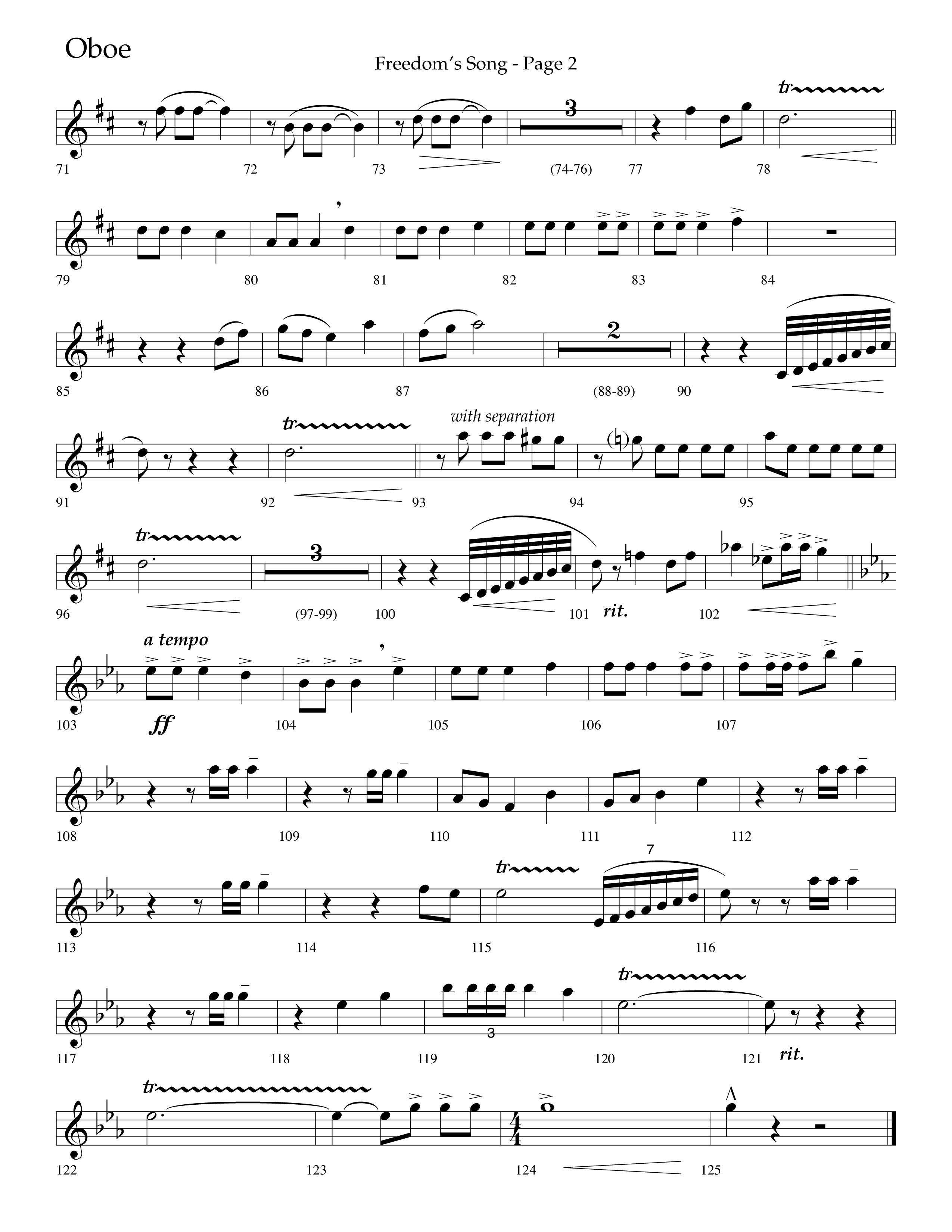 Freedoms Song (with My Country 'Tis Of Thee, America The Beautiful) (Choral Anthem SATB) Oboe (Lifeway Choral / Arr. Camp Kirkland)