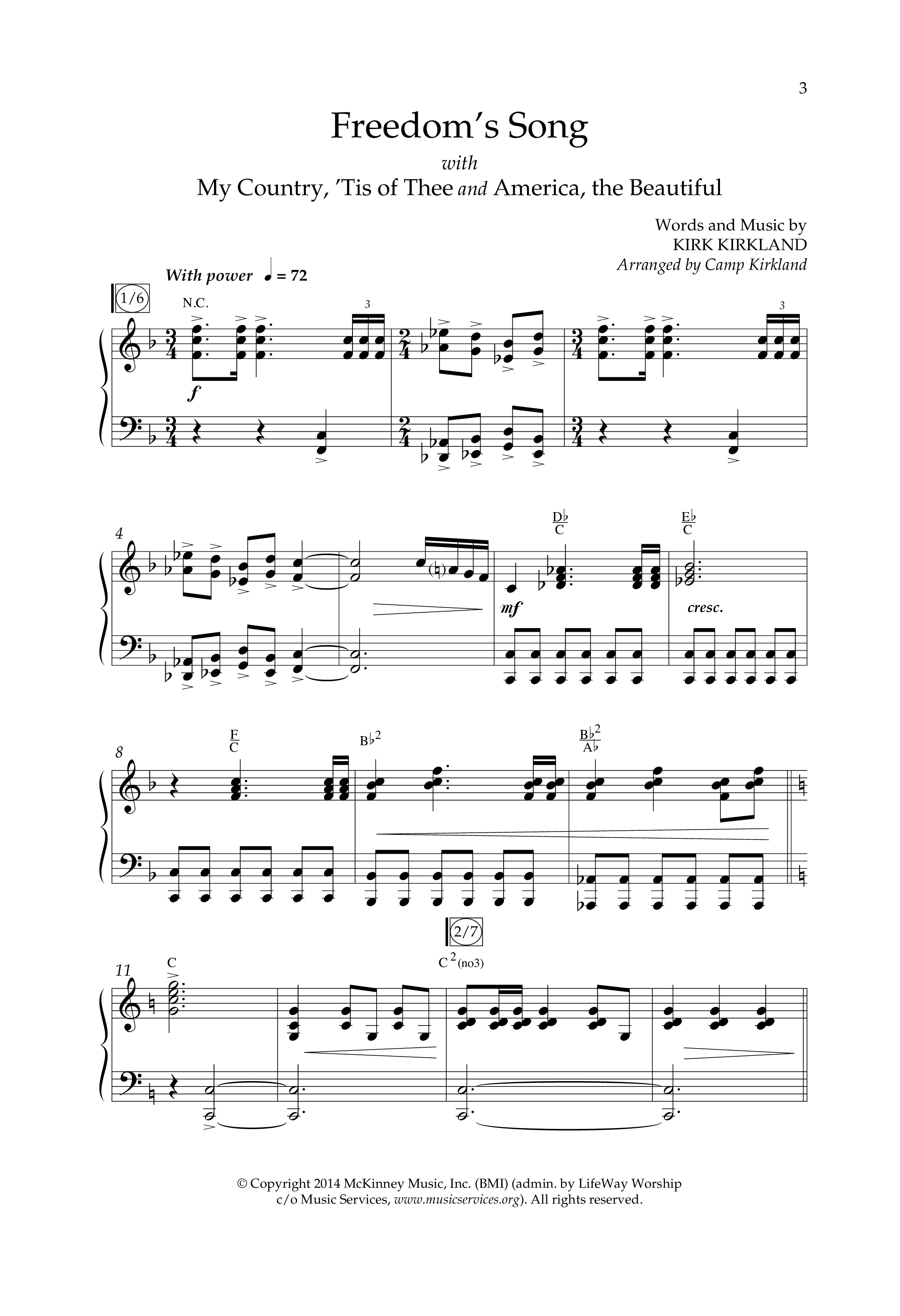 Freedoms Song (with My Country 'Tis Of Thee, America The Beautiful) (Choral Anthem SATB) Anthem (SATB/Piano) (Lifeway Choral / Arr. Camp Kirkland)