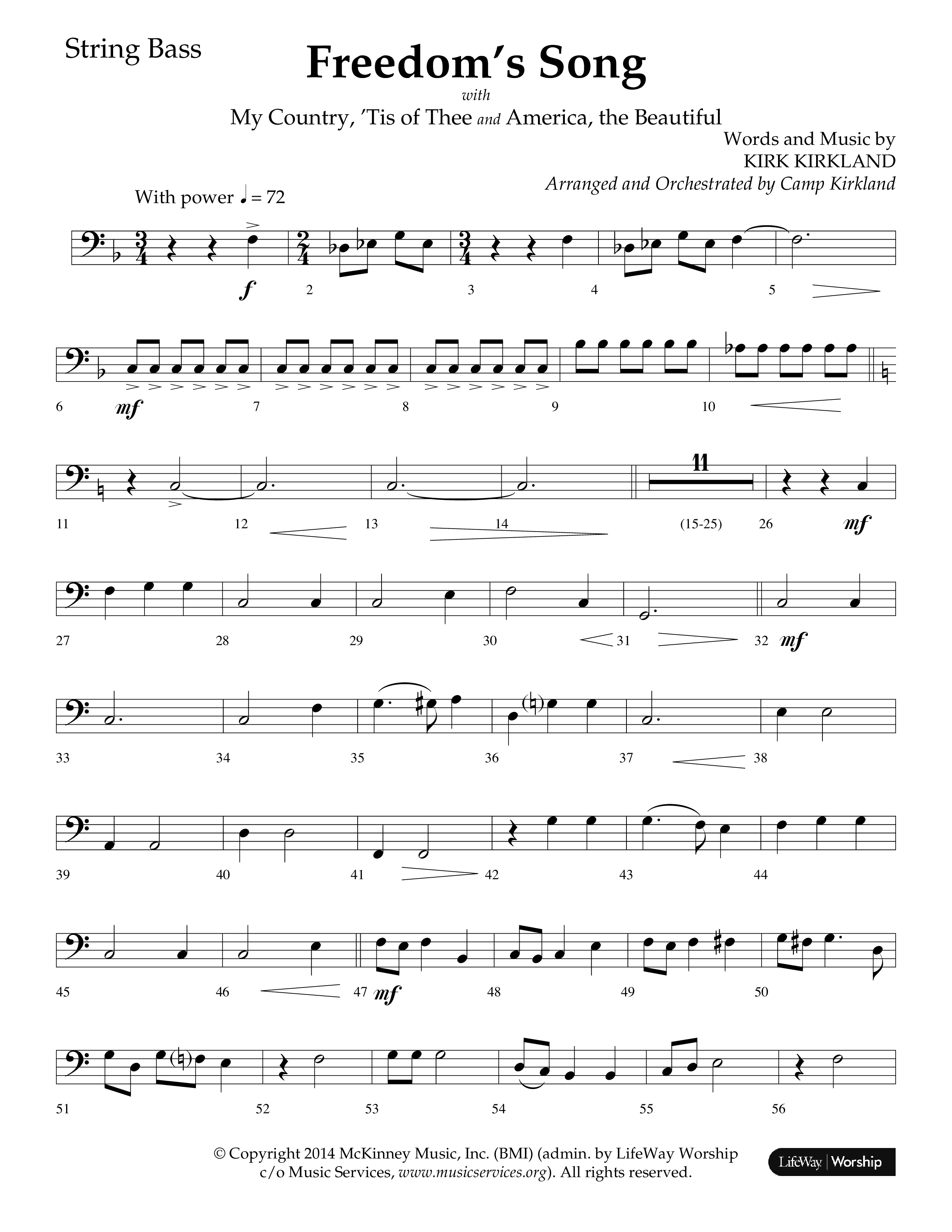 Freedoms Song (with My Country 'Tis Of Thee, America The Beautiful) (Choral Anthem SATB) String Bass (Lifeway Choral / Arr. Camp Kirkland)