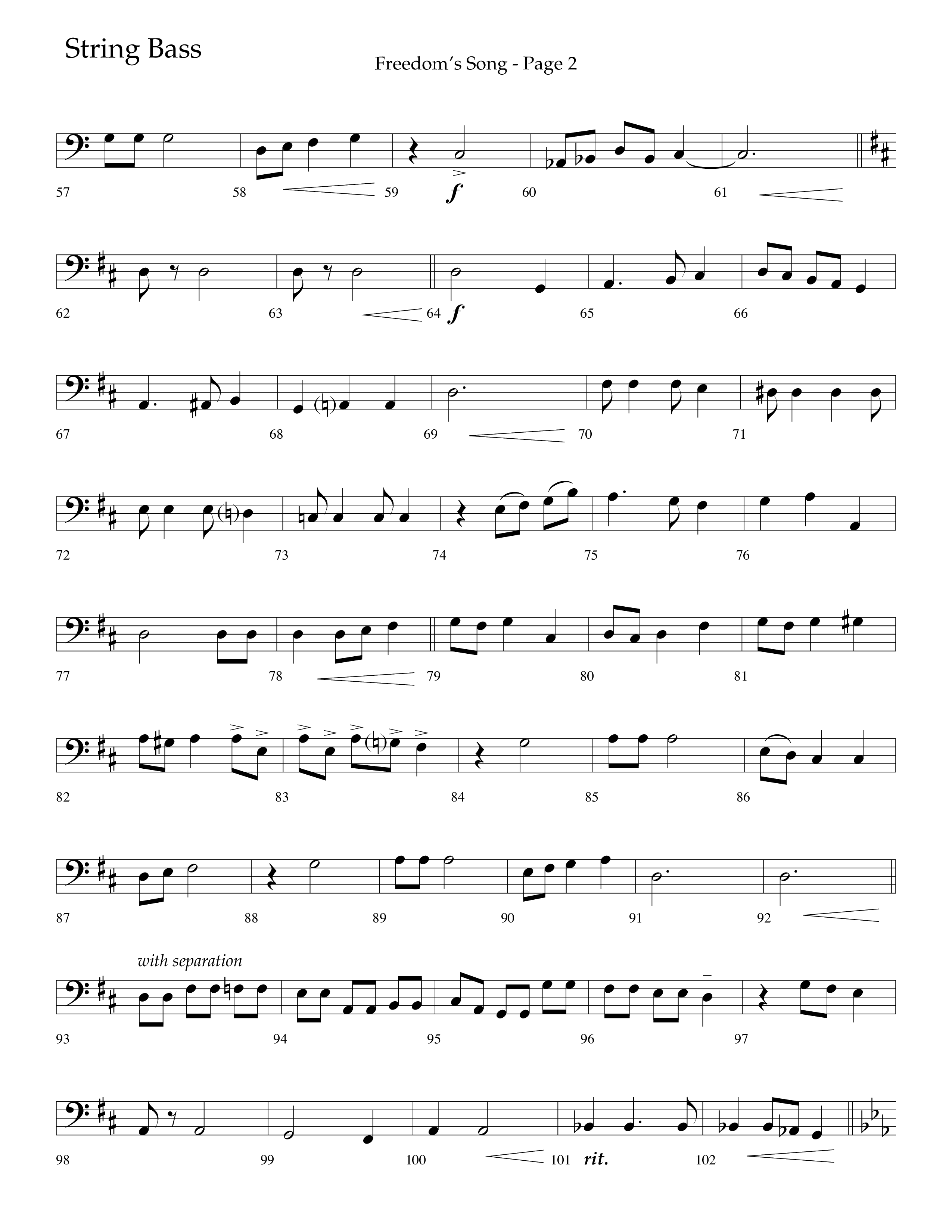 Freedoms Song (with My Country 'Tis Of Thee, America The Beautiful) (Choral Anthem SATB) String Bass (Lifeway Choral / Arr. Camp Kirkland)