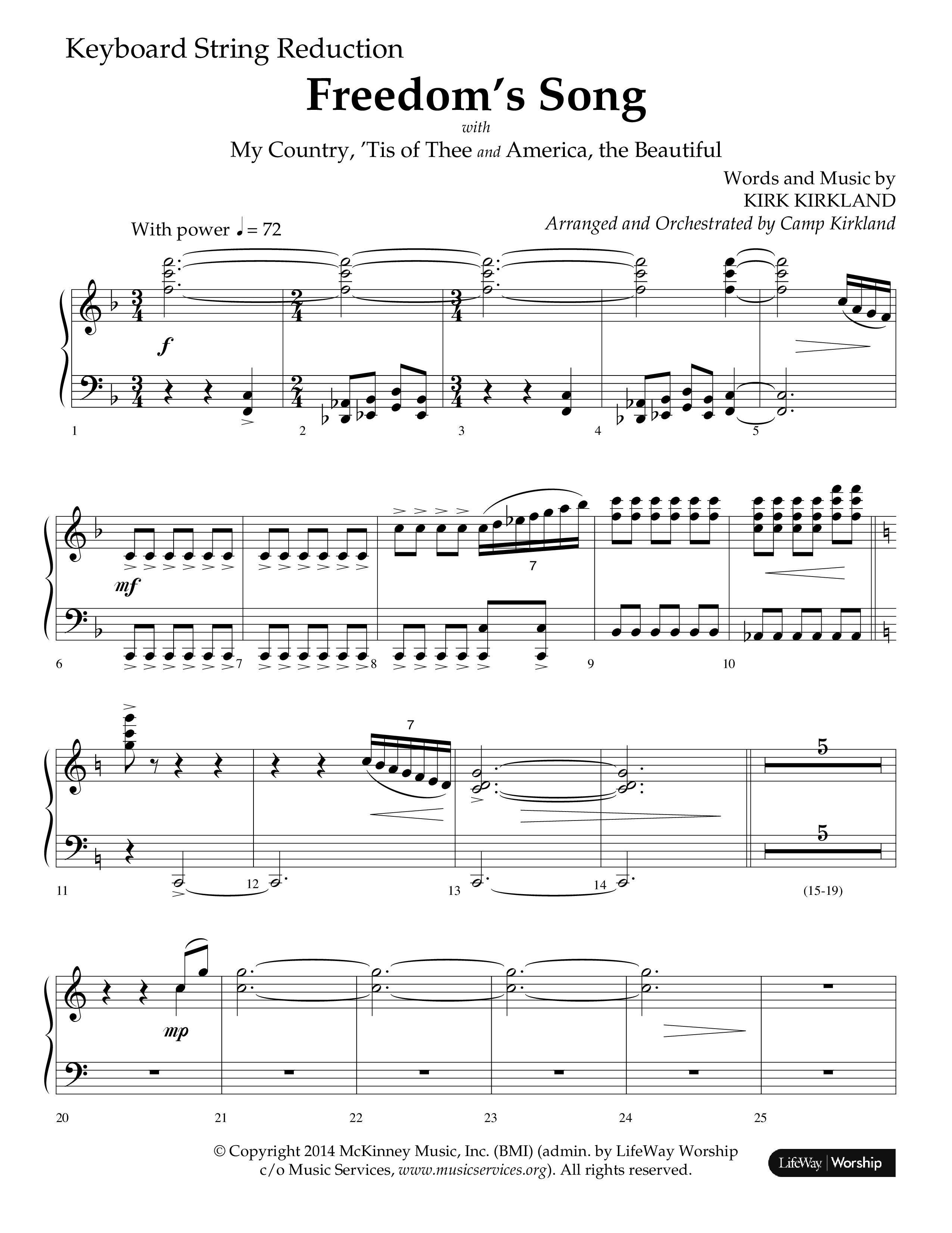 Freedoms Song (with My Country 'Tis Of Thee, America The Beautiful) (Choral Anthem SATB) String Reduction (Lifeway Choral / Arr. Camp Kirkland)
