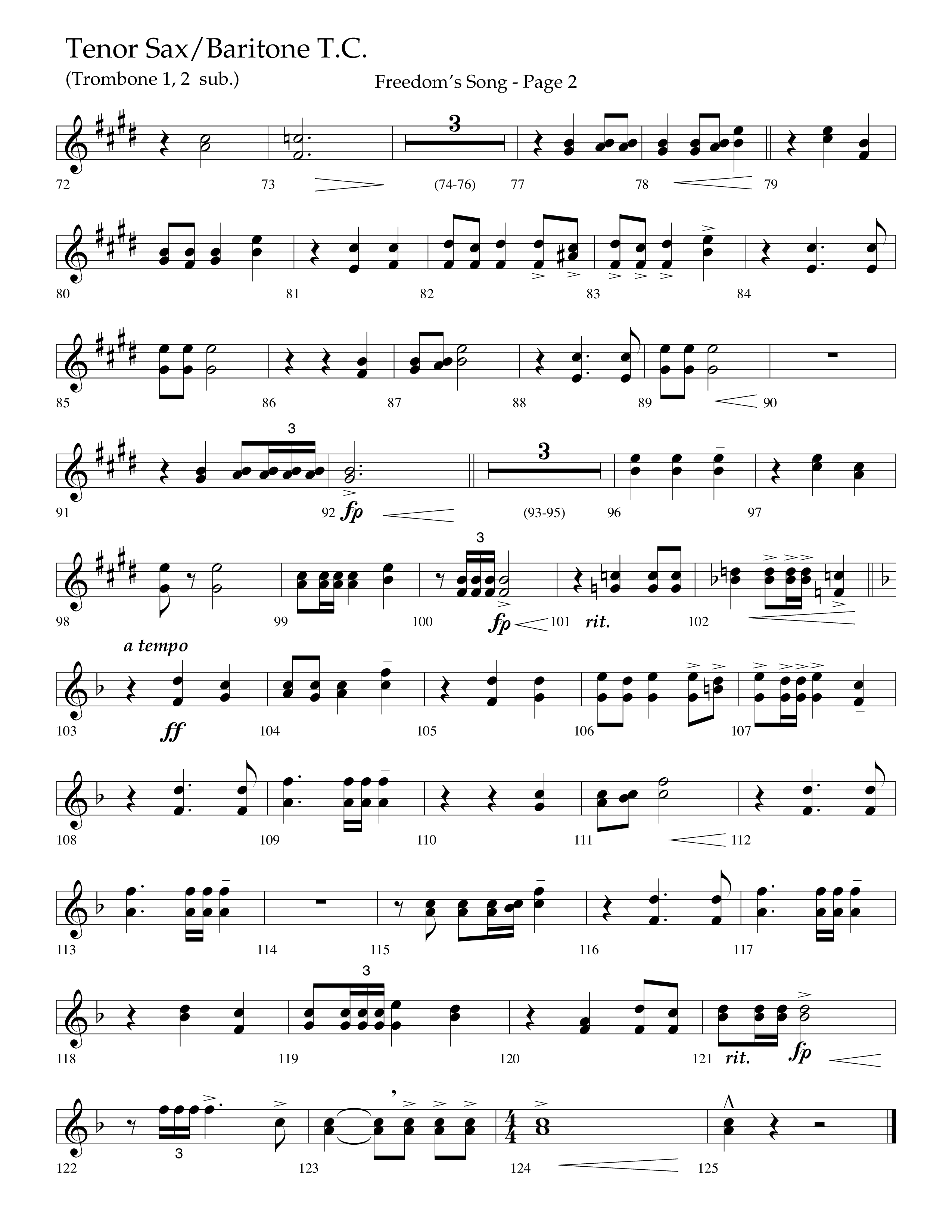 Freedoms Song (with My Country 'Tis Of Thee, America The Beautiful) (Choral Anthem SATB) Tenor Sax/Baritone T.C. (Lifeway Choral / Arr. Camp Kirkland)