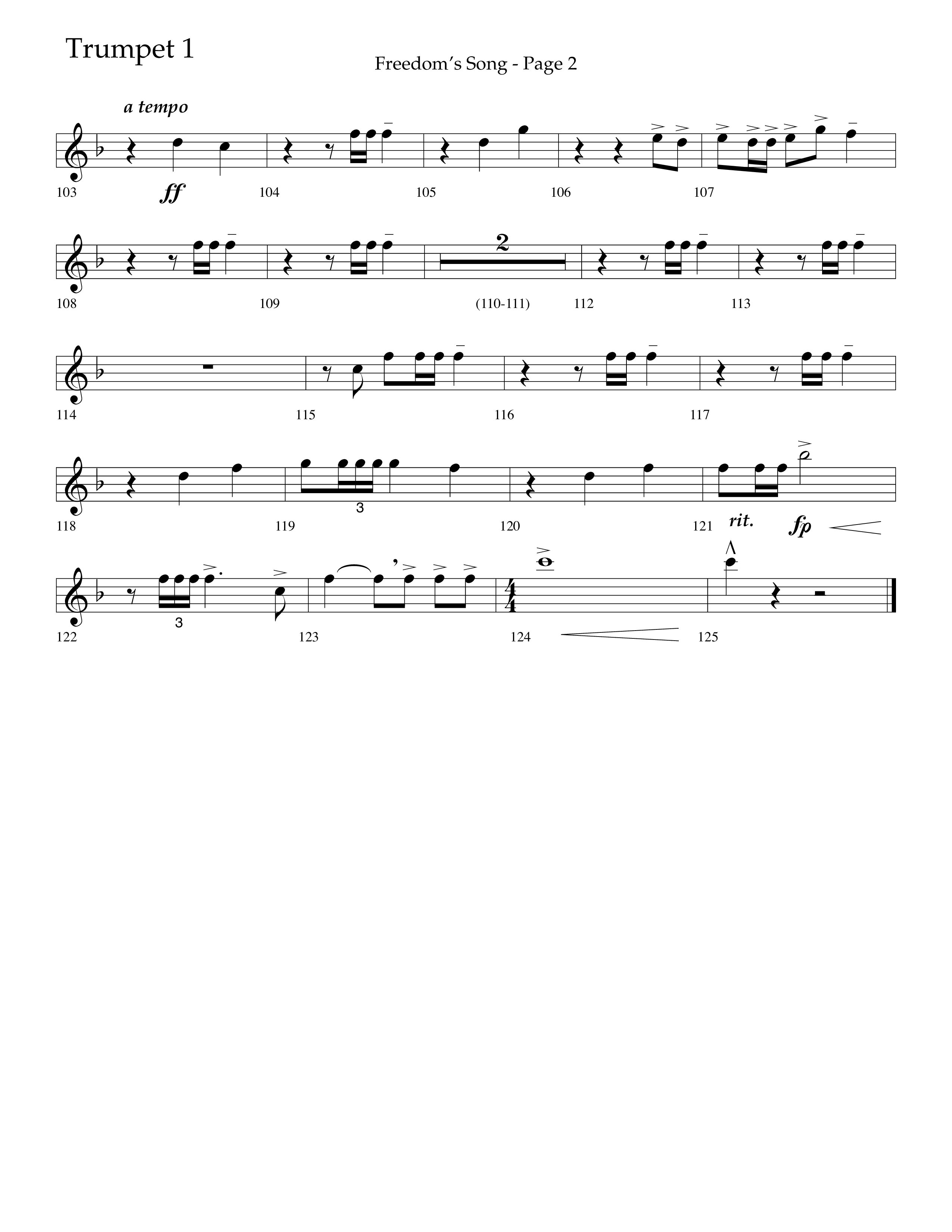 Freedoms Song (with My Country 'Tis Of Thee, America The Beautiful) (Choral Anthem SATB) Trumpet 1 (Lifeway Choral / Arr. Camp Kirkland)