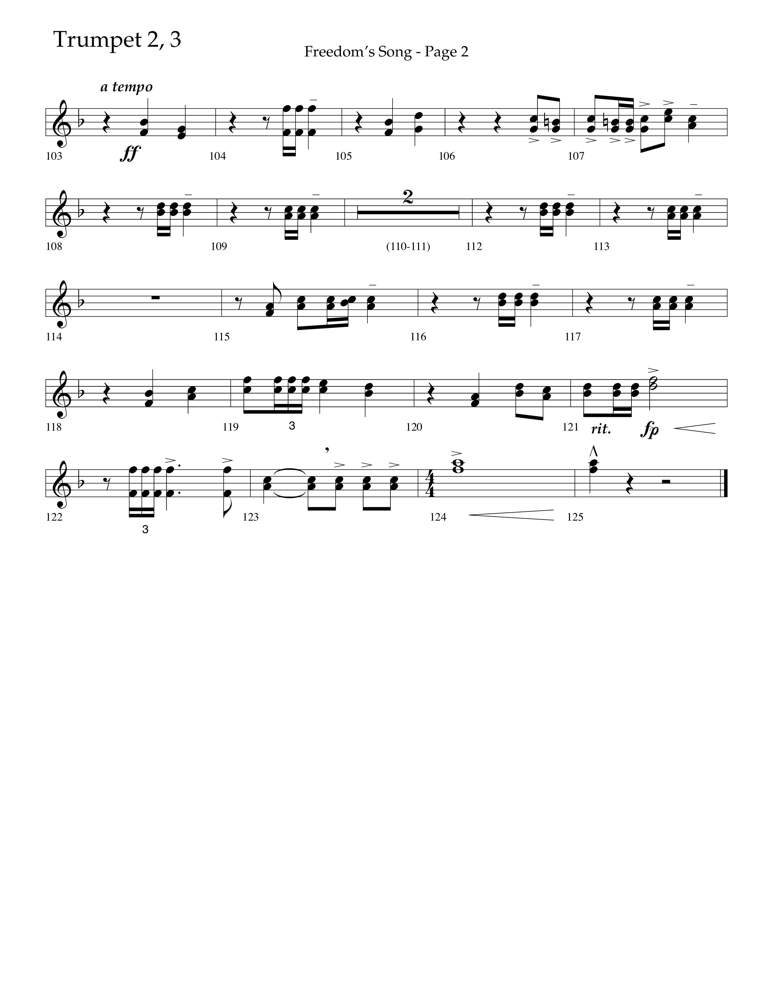 Freedoms Song (with My Country 'Tis Of Thee, America The Beautiful) (Choral Anthem SATB) Trumpet 2/3 (Lifeway Choral / Arr. Camp Kirkland)