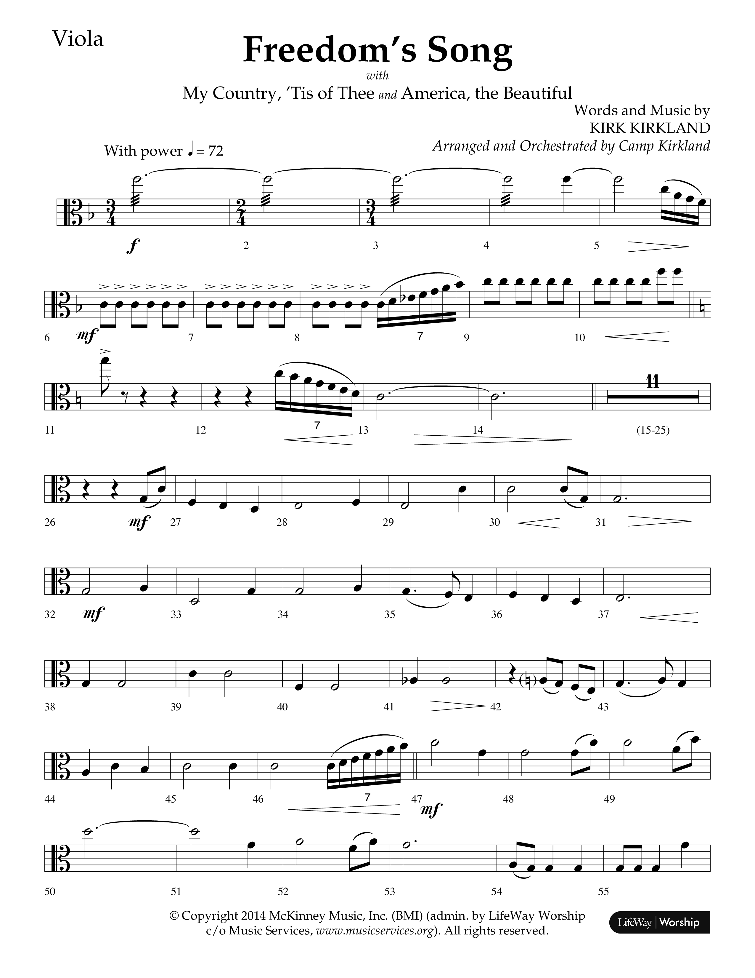 Freedoms Song (with My Country 'Tis Of Thee, America The Beautiful) (Choral Anthem SATB) Viola (Lifeway Choral / Arr. Camp Kirkland)