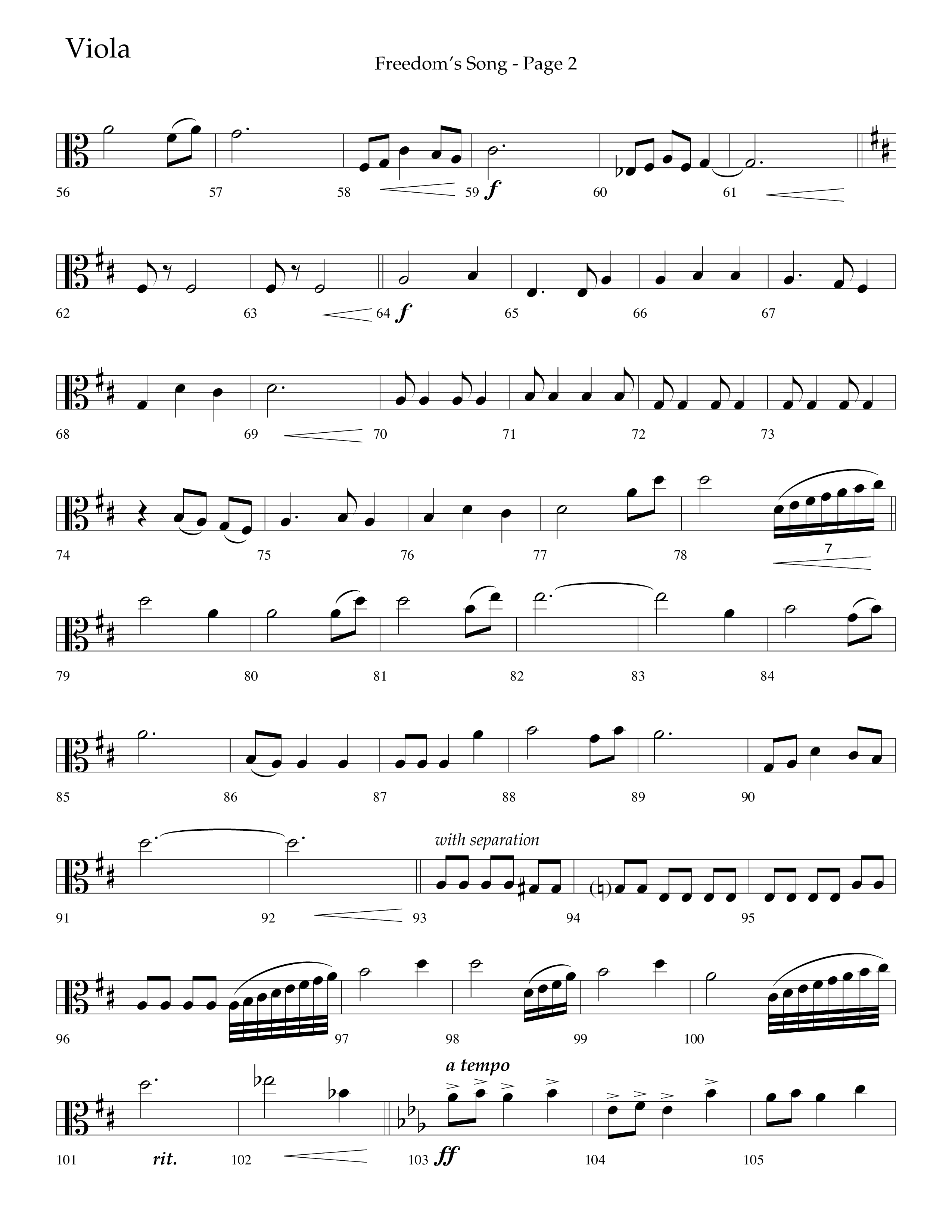 Freedoms Song (with My Country 'Tis Of Thee, America The Beautiful) (Choral Anthem SATB) Viola (Lifeway Choral / Arr. Camp Kirkland)