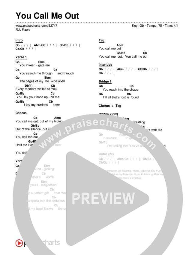You Call Me Out Chords & Lyrics (Rob Kaple)