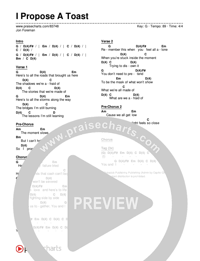 I Propose A Toast Chords & Lyrics (Jon Foreman)