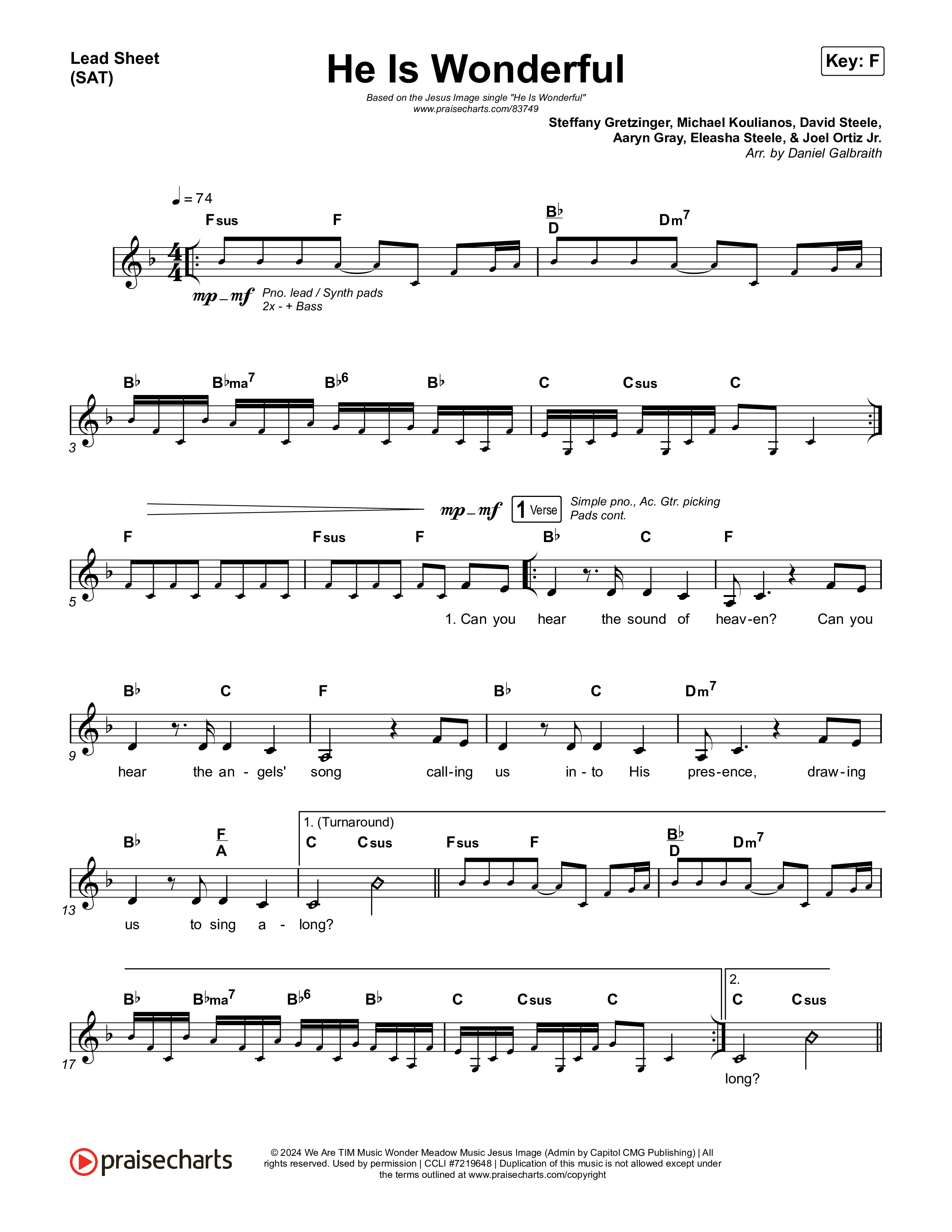 He Is Wonderful Lead Sheet (SAT) (Jesus Image)