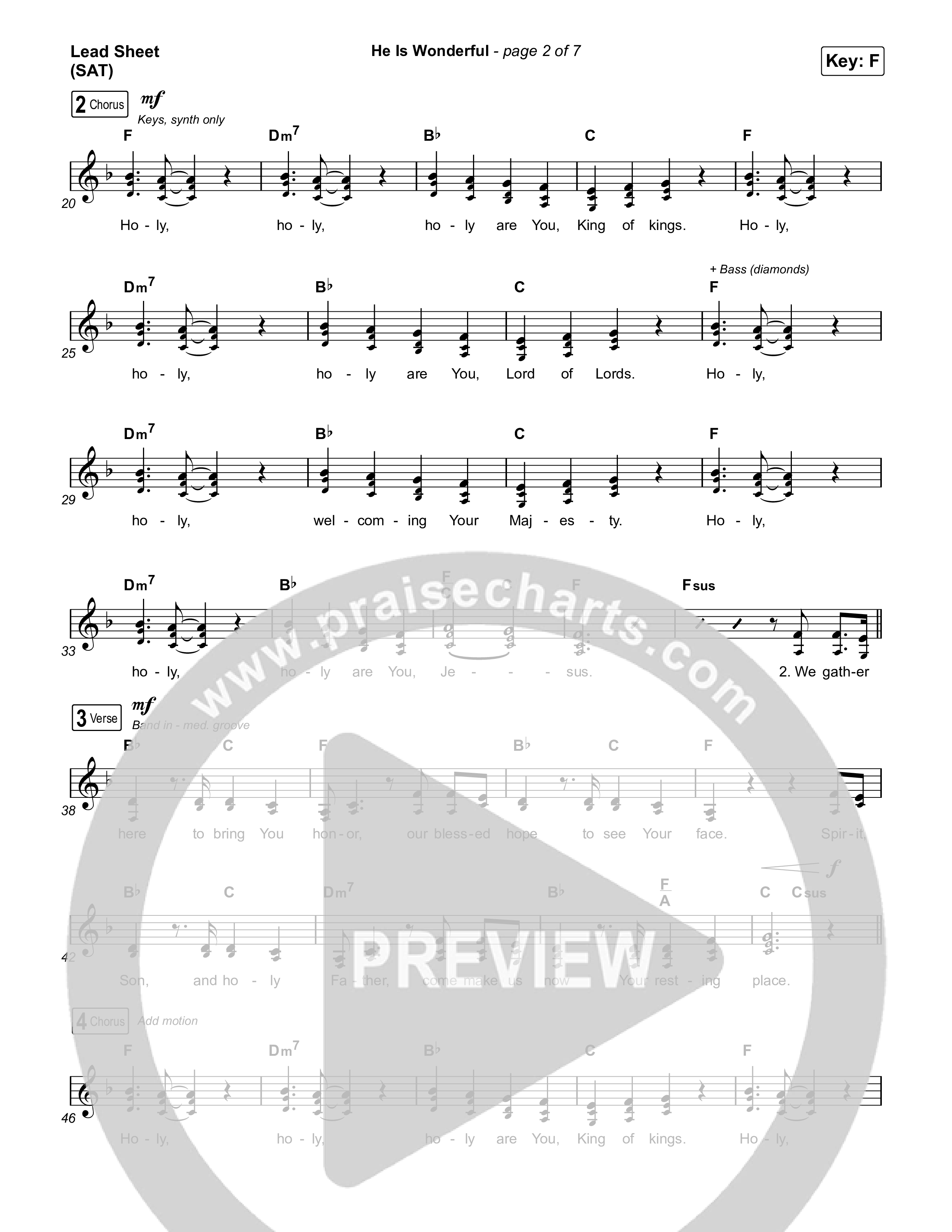 He Is Wonderful Lead Sheet (SAT) (Jesus Image)