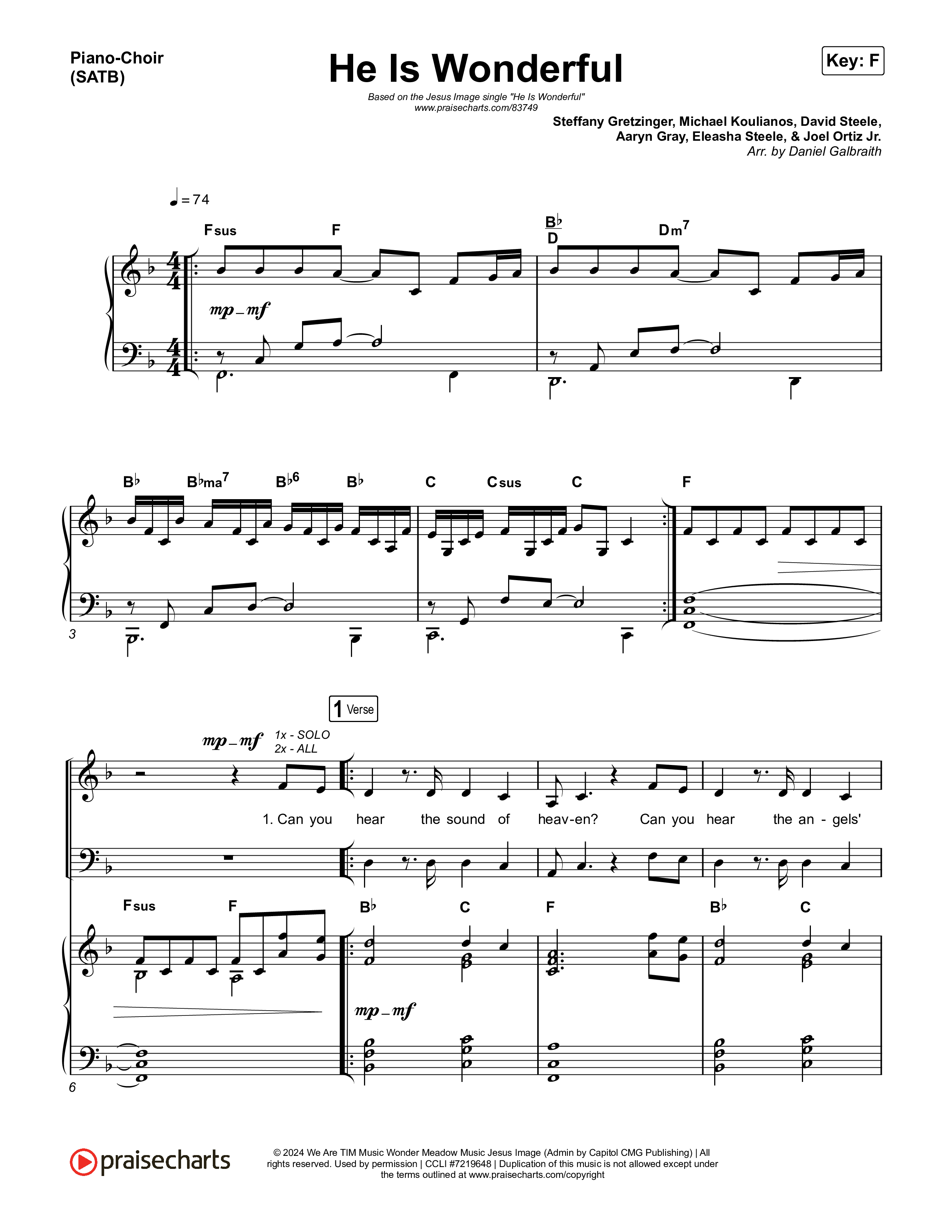 He Is Wonderful Piano/Vocal (SATB) (Jesus Image)