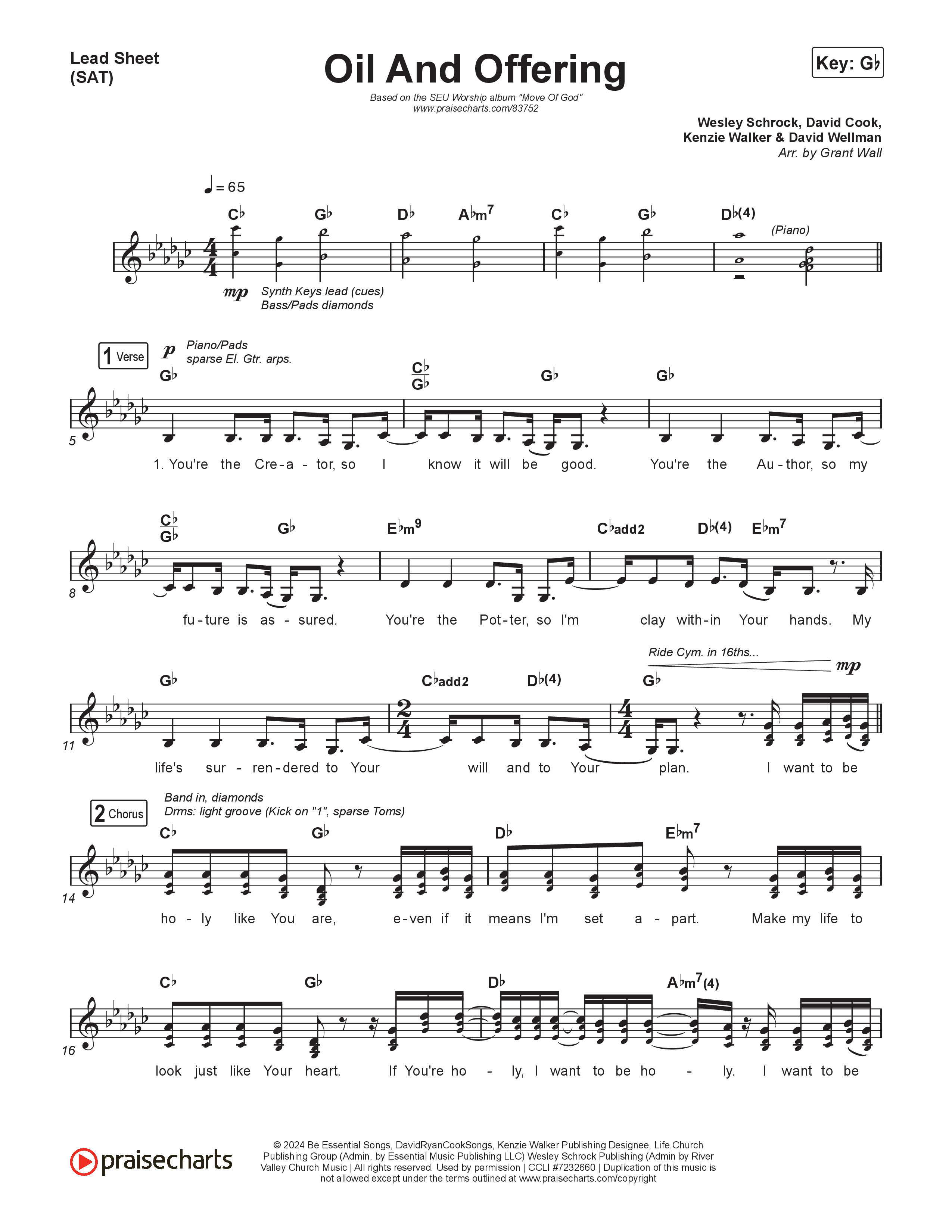 Oil And Offering (Live) Lead Sheet (SAT) (SEU Worship / Sydney James)