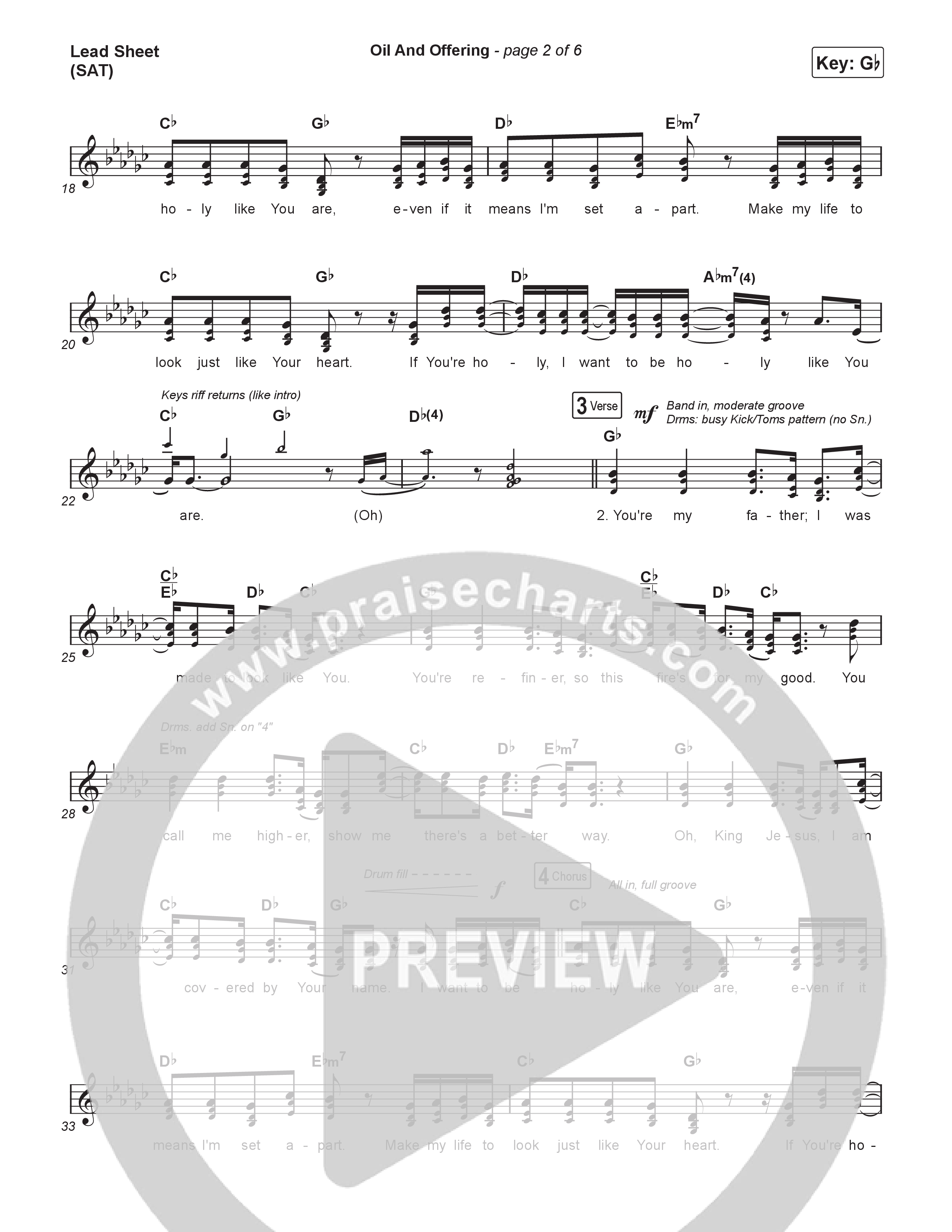 Oil And Offering (Live) Lead Sheet (SAT) (SEU Worship / Sydney James)